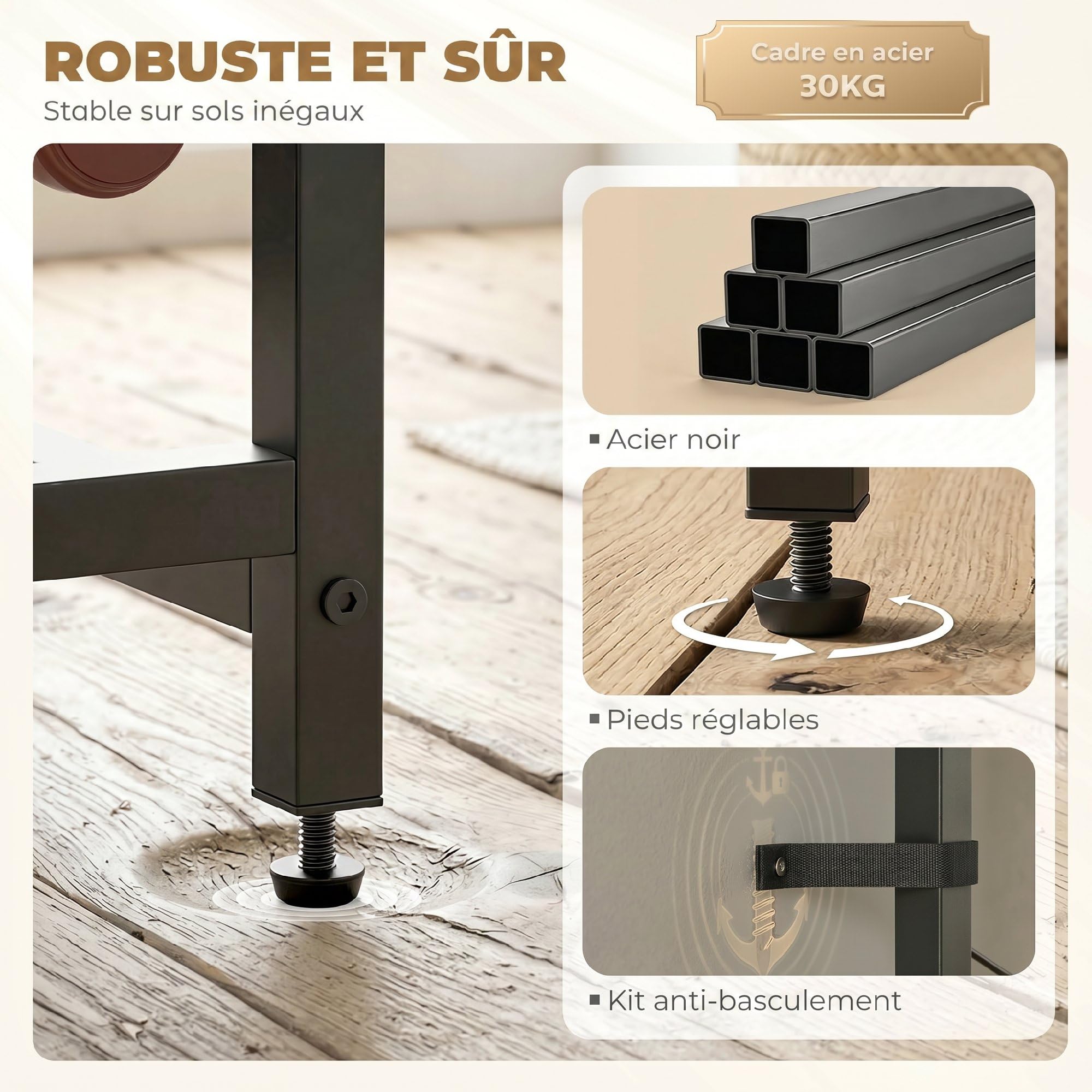 HOMCOM Casier à Bouteilles pour 12 Bouteilles, casier à vin avec étagère Ouverte et tiroir, Style Industriel, étagère à vin en métal pour Cuisine, Salon, Bar, 40 x 30 x 148 cm, Brun Rustique