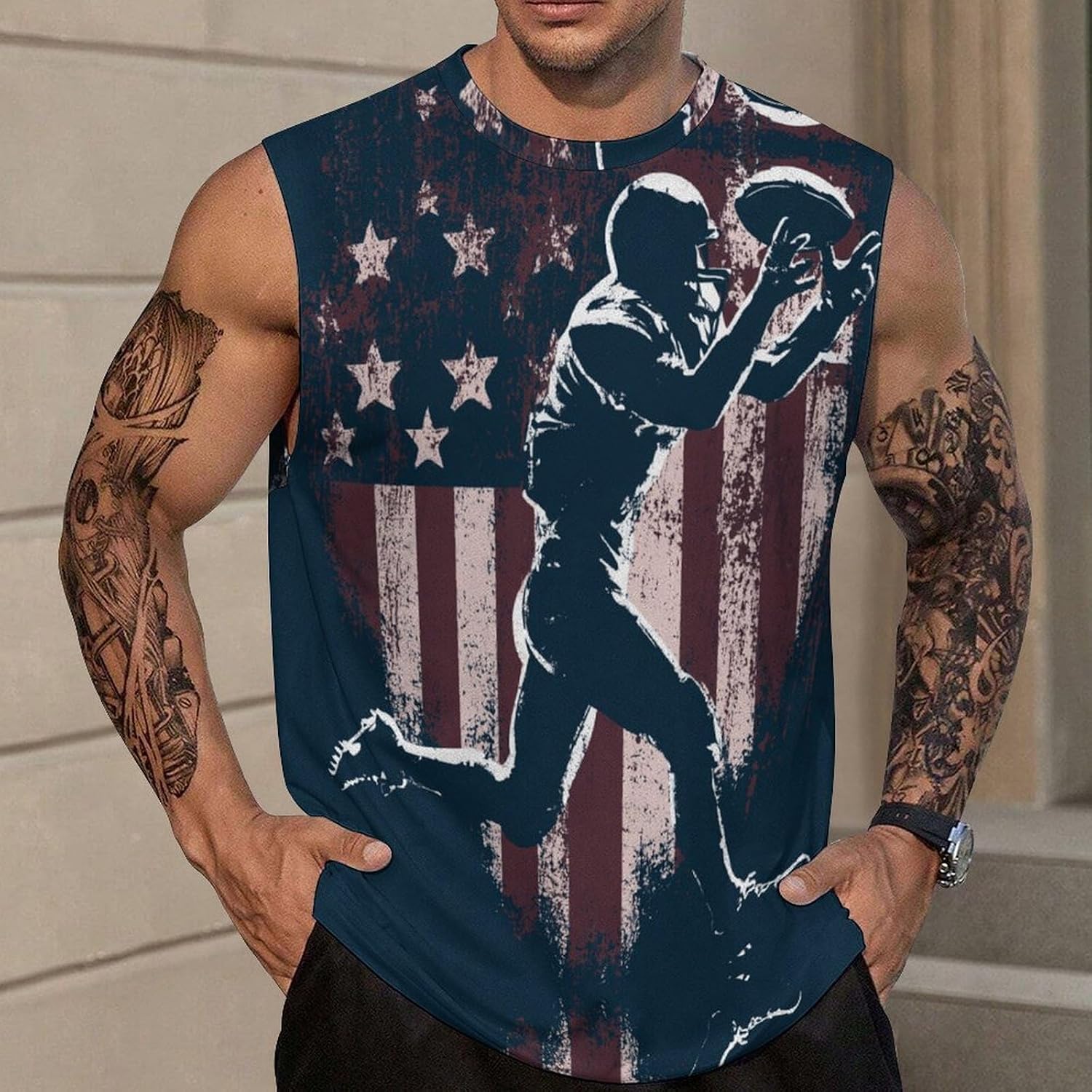Athlete SilhouetteMen's Sleeveless Crew Neck Knit Top, Soft Faux Cotton Everyday Casual Basic Blouse
