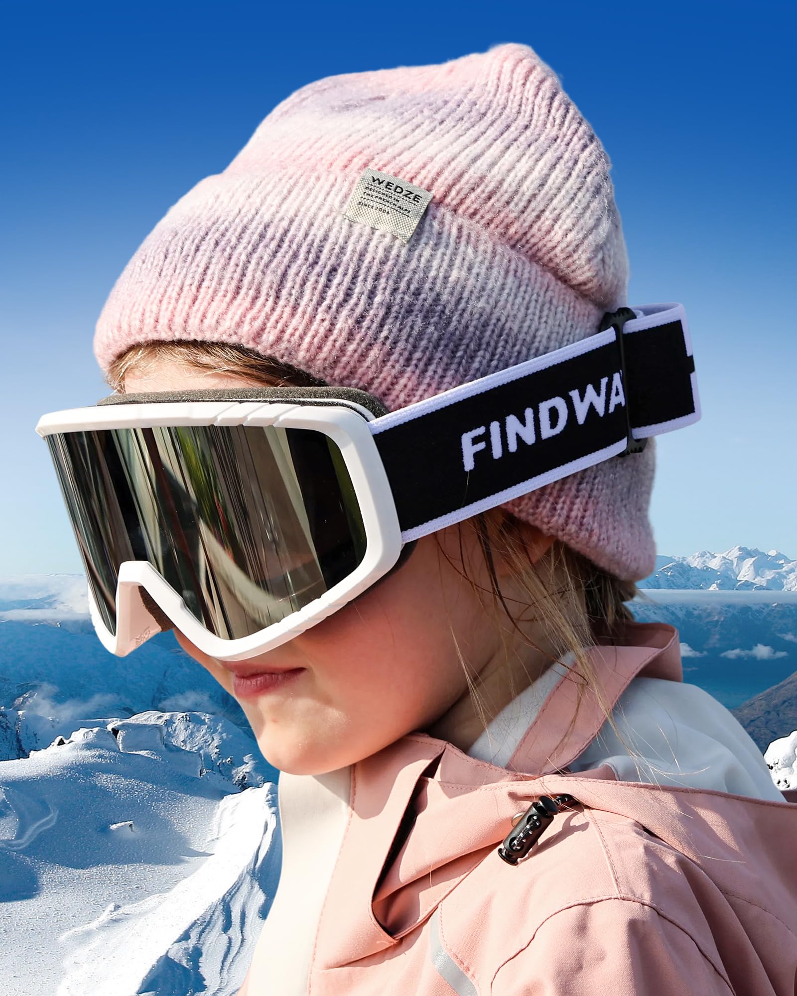 Findway Maschera da Sci, Occhiali da Sci per Bambini maschi, bambini femmine, bambini OTG Maschere Sci, 100% Anti-UV Maschera Sci, Anti Nebbia, Adatto a Snowboard