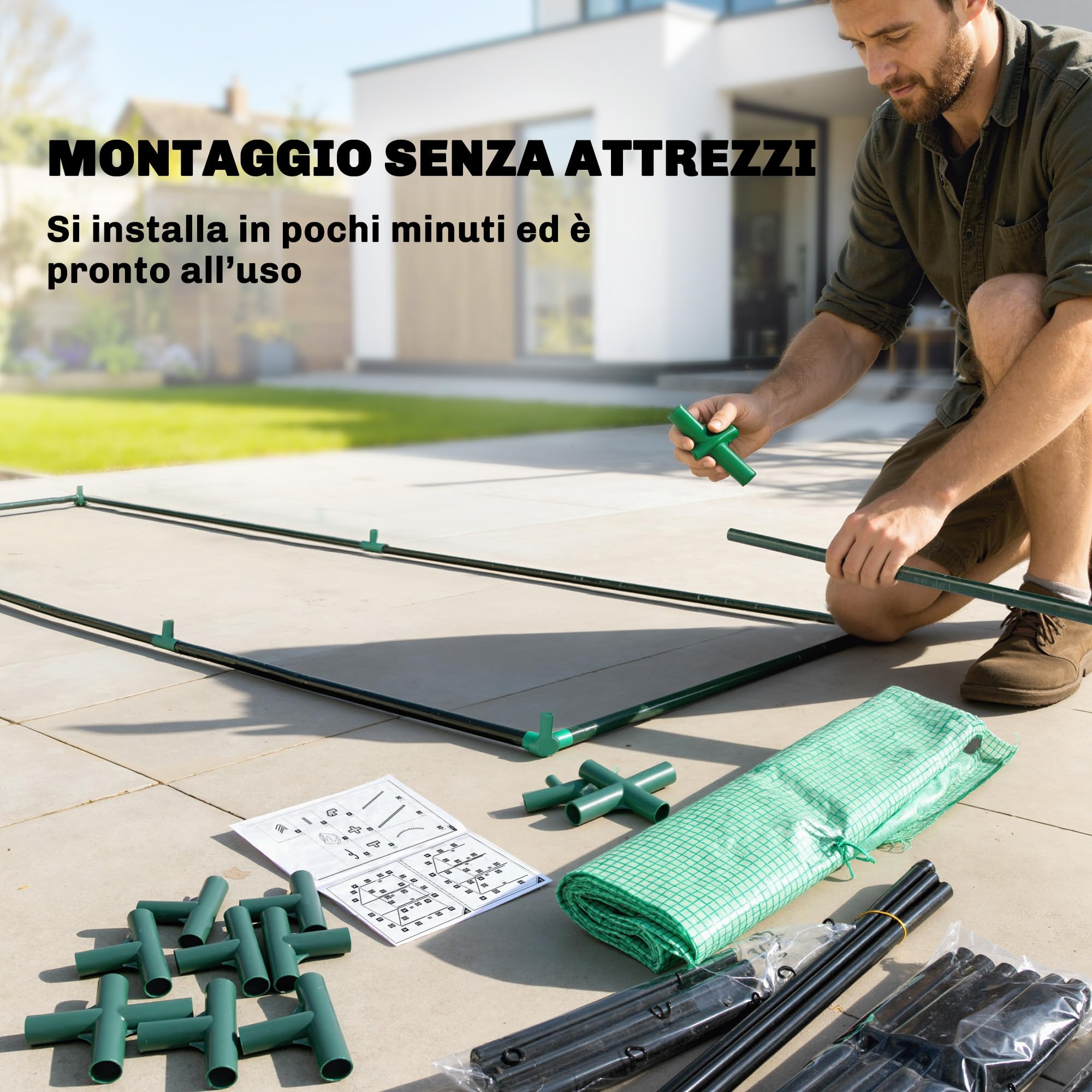 Outsunny Serra da Balcone Porta Avvolgibile Anti UV 170x68x200 cm Verde | Finestre Avvolgibili, Serra per Orto, Struttura in Acciaio, Copertura PE, per Piante, Verdure, Fiori, Frutta