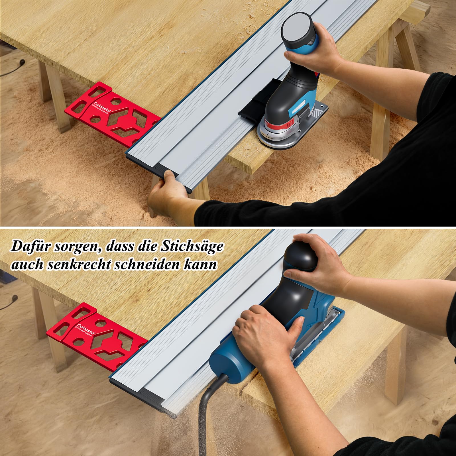 Tope de ángulo de guía para Bosch FSN – CNC mecanizado 90° tope de ángulo de aluminio para Bosch GST y GKF (con adaptador) – Duradero, fácil montaje para cortes exactos (rojo)