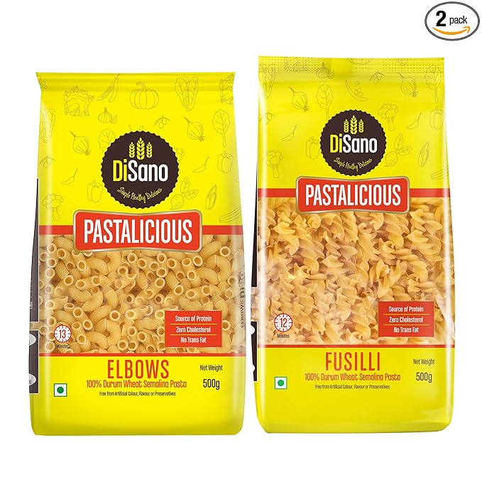 Pastalicious 100% Durum Wheat Fusilli Pasta, 500g & DiSano Pastalicious 100% Durum Wheat Macroni Pasta, Elbow, 500g