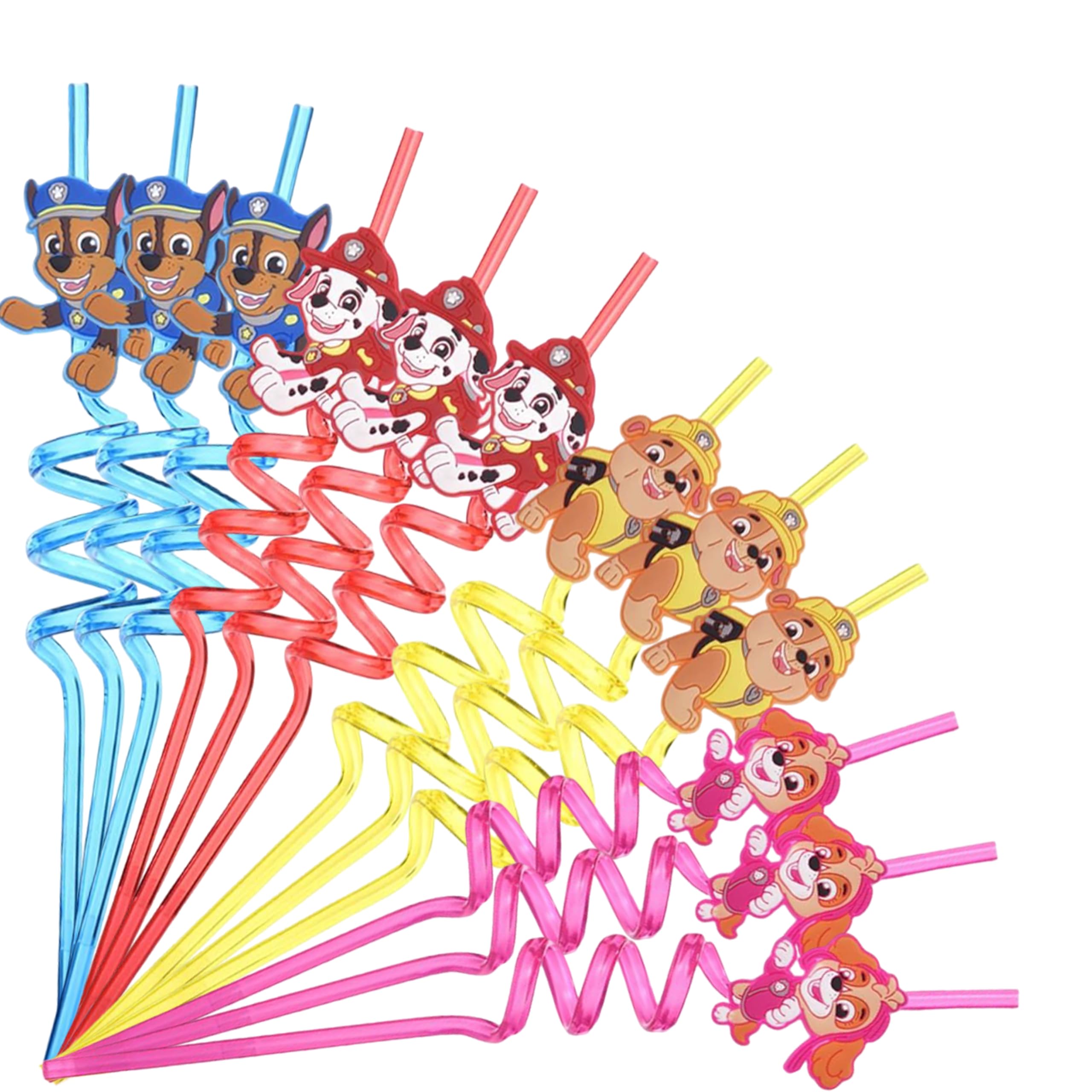 Paw Patrol Kinder Strohhalme – 12er Set wiederverwendbare Spiral Trinkhalme aus Kunststoff – Bunte Strohhalme für Kindergeburtstag, Party Deko, Schule & Feiertage
