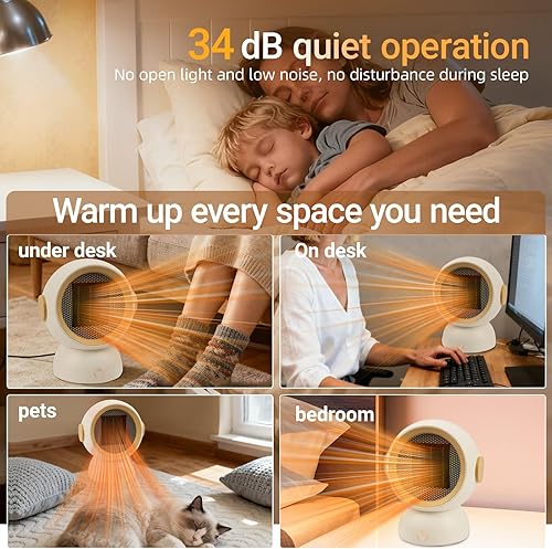 Miniatura 5 de Calentador de espacio, calentadores eléctricos portátiles para habitación pequeña, para uso en interiores, dos velocidades, 1200 W, mini