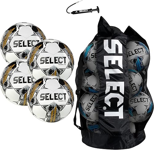 Miniatura 3 de Select Tempo TB V22 - Balón de fútbol, paquete de equipo de 4 bolas con bolsa de lona y bomba de mano, blancoazulmorado, talla 5