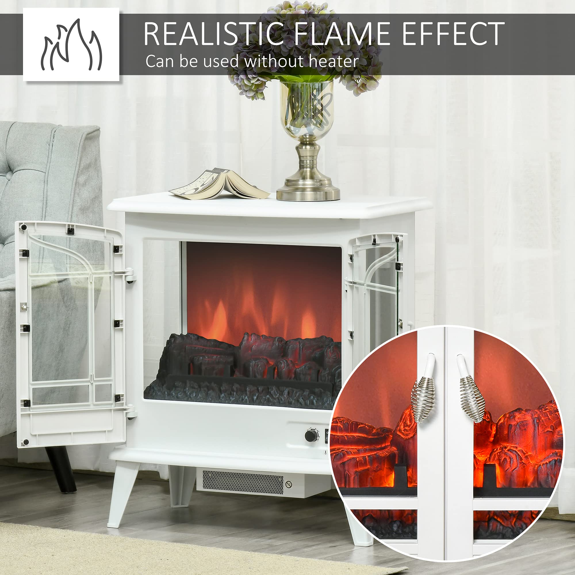 Amazon.com: HOMCOM Electric Fireplace Heater, Freestanding Fireplace Stove  with Realistic LED Log Flames and Overheating Safety Protection, 1400W,  White : Home u0026 Kitchen