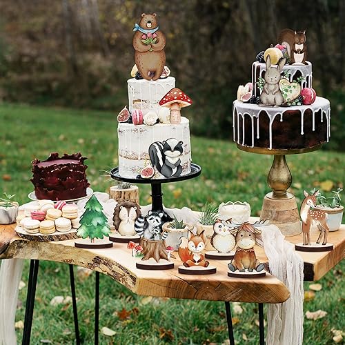 Miniatura 6 de 12 piezas de animales del bosque de madera con formas recortadas de animales pintados bosque, decoración de baby shower, criaturas del bosque,