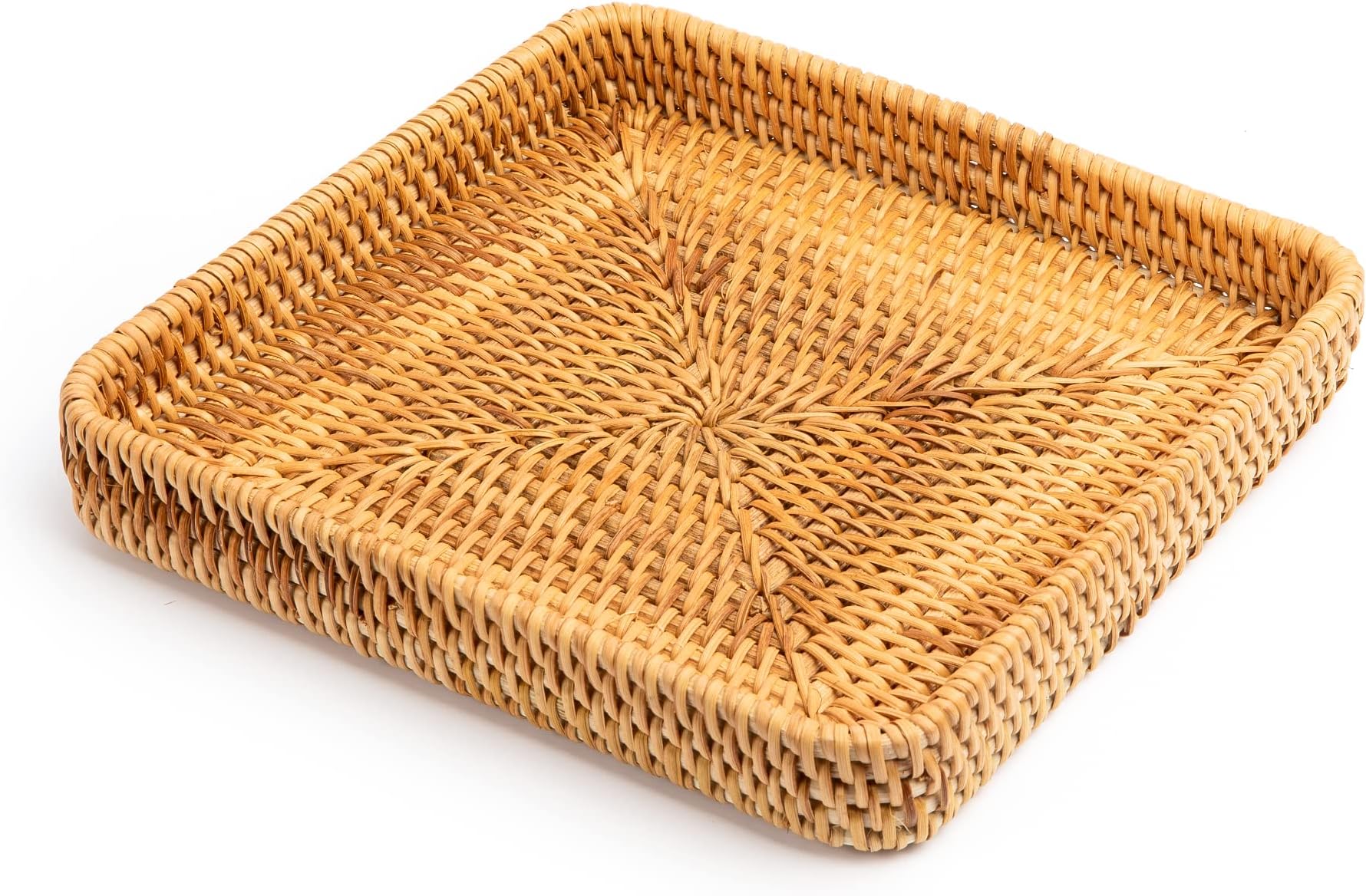 Wicker Baskets Tray, Square Rattan Serving Tray Hand Woven Bathroom Countertop Storage Basket for Coffee Table, Vanity, Toilet Tank