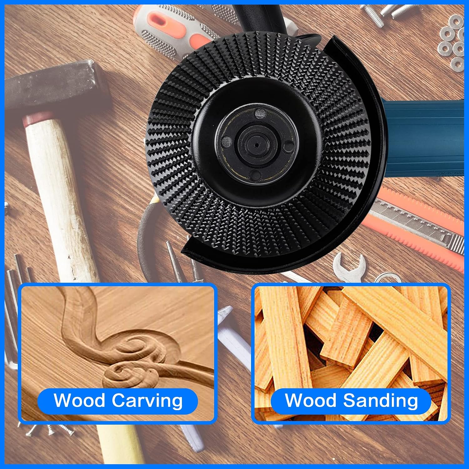2 Pcs Wood Carving Disc Set 4” (100mm) for Angle Grinder with 5/8" (16mm) Arbor, Woodworking Angle Grinder Attachments Wood Grinding Wheel Sanding Disc for Wood Carving, Flat & Rounded
