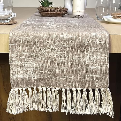 Miniatura 3 de CHARDIN HOME Camino de mesa texturizado degradado, camino de mesa de algodón hilado a mano gris y beige, 14 x 72 pulgadas, tapete impreso, perfecto