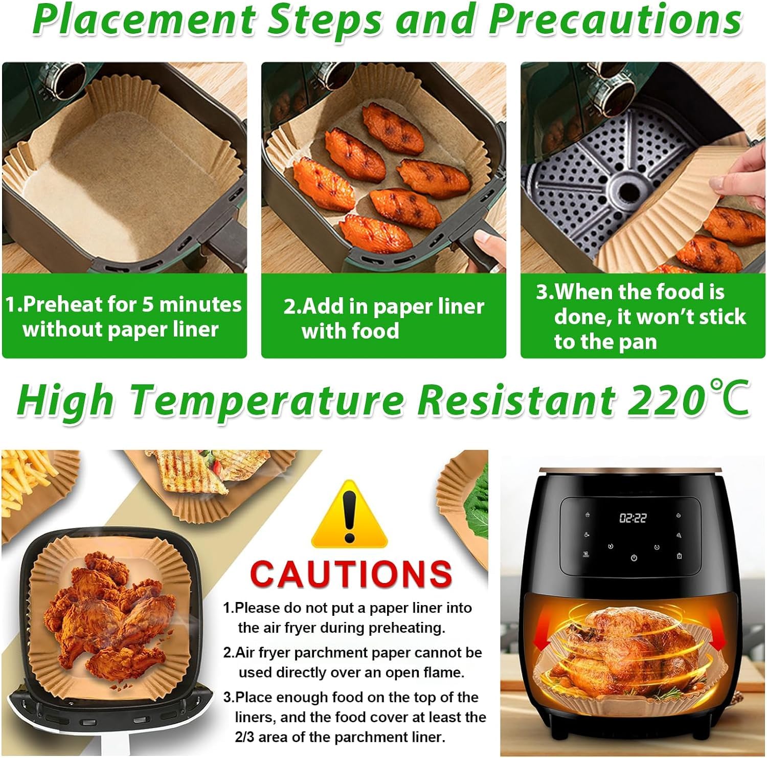 200 Pièces Papier Cuisson Air Fryer 20cm - Compatible Friteuses 5-8L