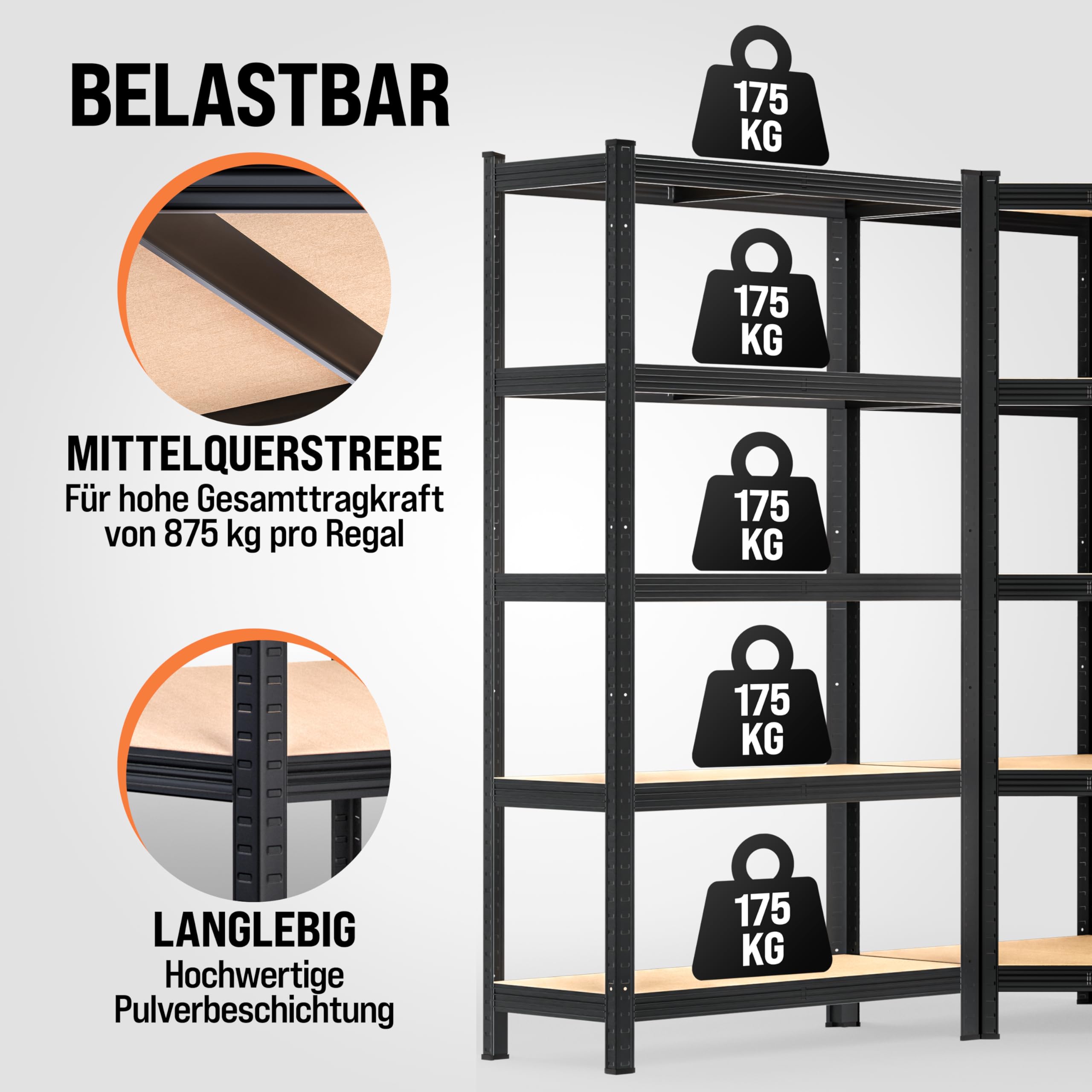 Monzana® 3er Set Schwerlastregal Eckregal 2625 kg 15 MDF-Platten Regal Lagerregal Kellerregal Steckregal Werkstattregal Regalsystem Schwarz