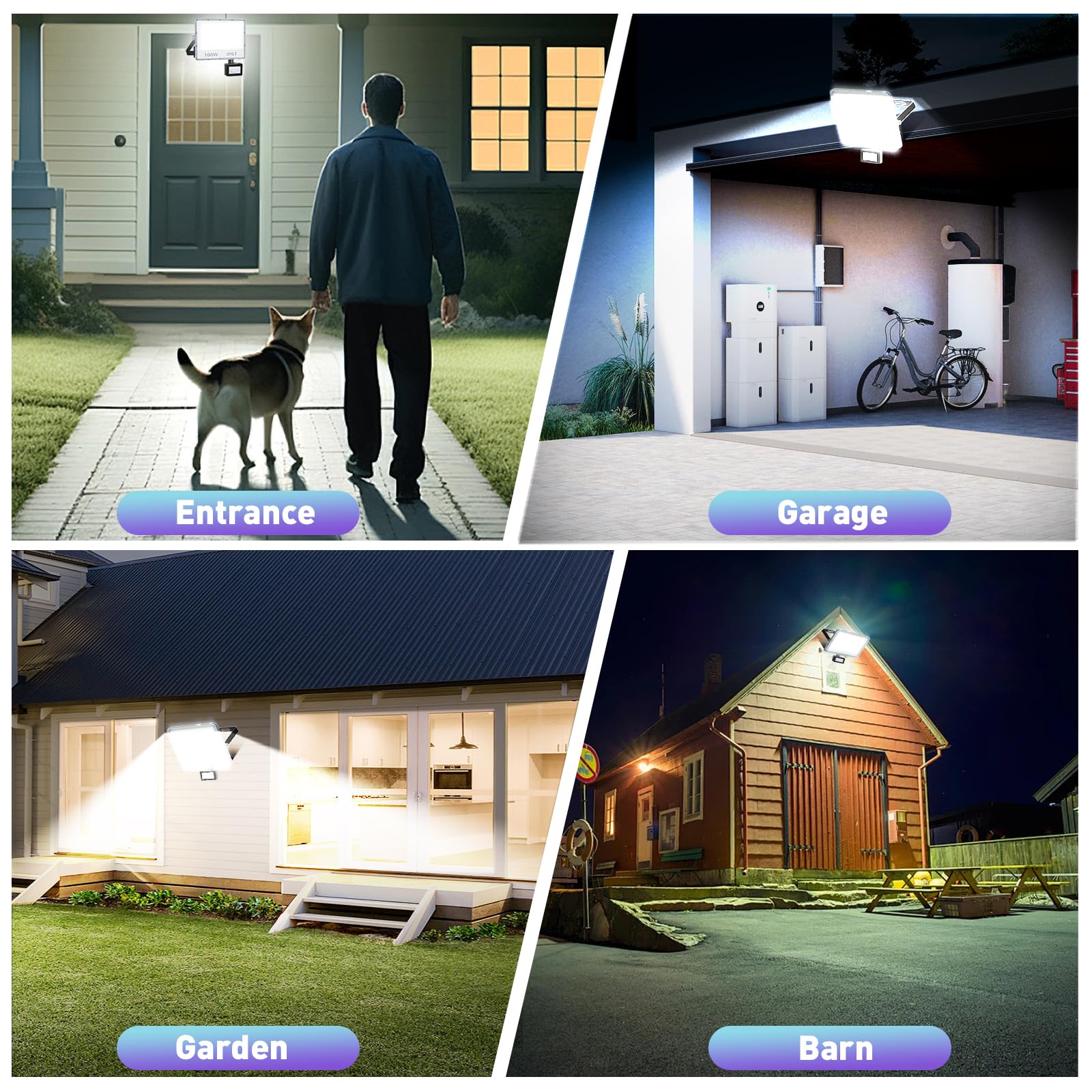 LED-Außenstrahler mit Detektor, 2 Stück, 50 W, 5000 lm, LED-Spot für den Außenbereich, mit Detektor, IP67, wasserdicht, Außenstrahler, 6500 K, Sicherheitsleuchte für Garten, Garage, Patio