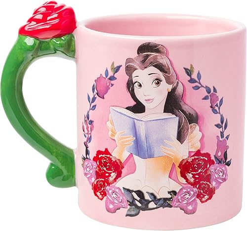 Silver Buffalo Disney Belle Dreams in Bloom - Taza de cerámica con mango en forma de rosas, 20 onzas