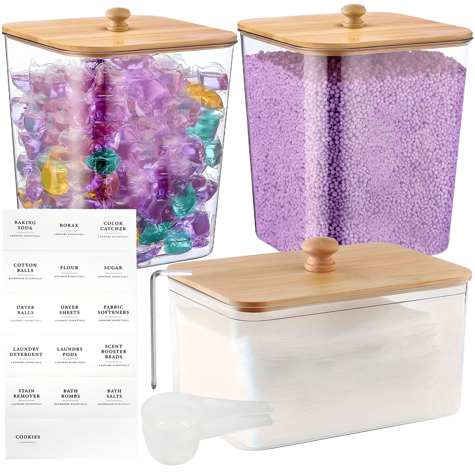 3 Pack Laundry Room Organization Storage Containers, Laundry Pod Containers and Dryer Sheet Holder, Laundry Pods Container with Lids and Labels for Laundry Detergent Laundry Pods Dry Sheet Organizing
