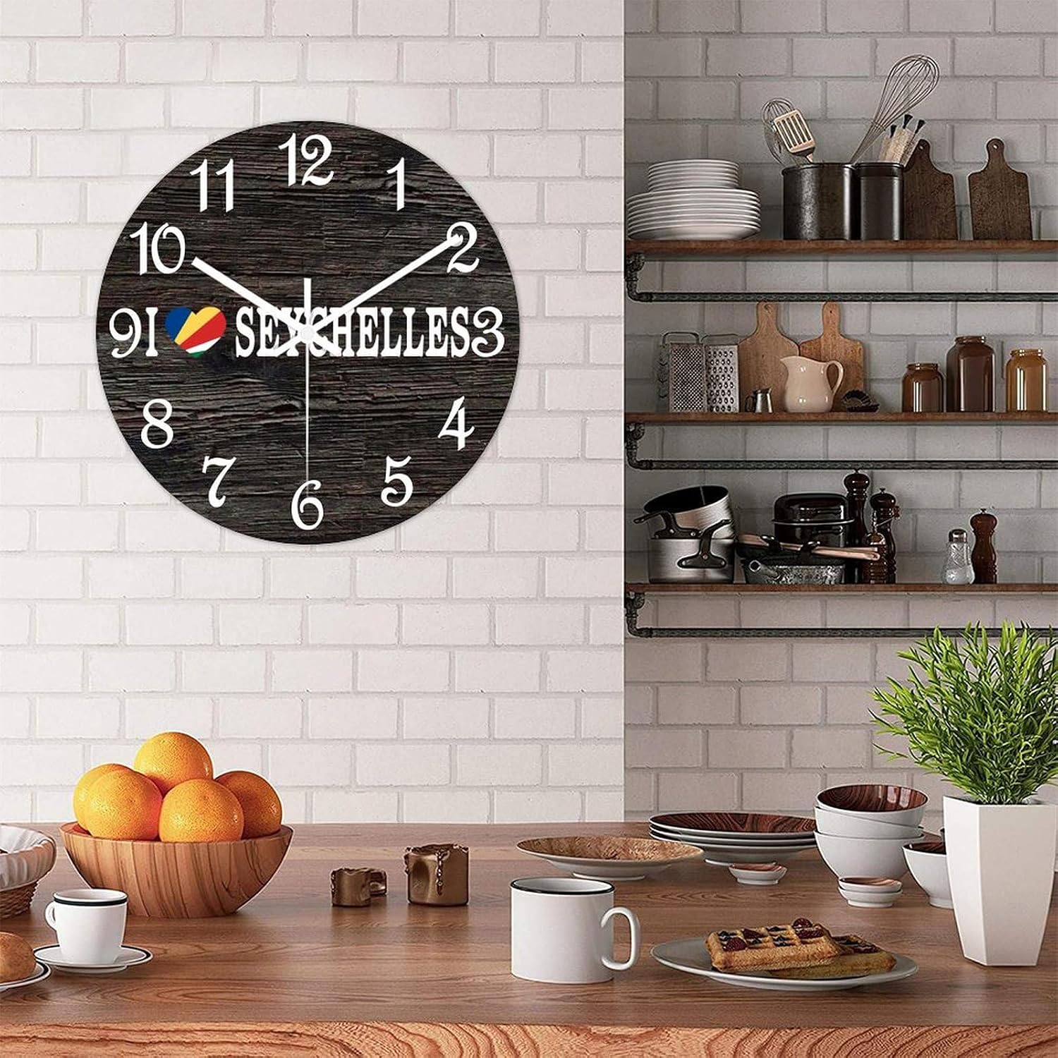 I Love Seychelles Wall Clock Wood Clock,Flag of Seychelles Round Wooden Clock Gifts Novelty Wall Clock for Home Kitchen Living Room Office 15 X 15 Inch