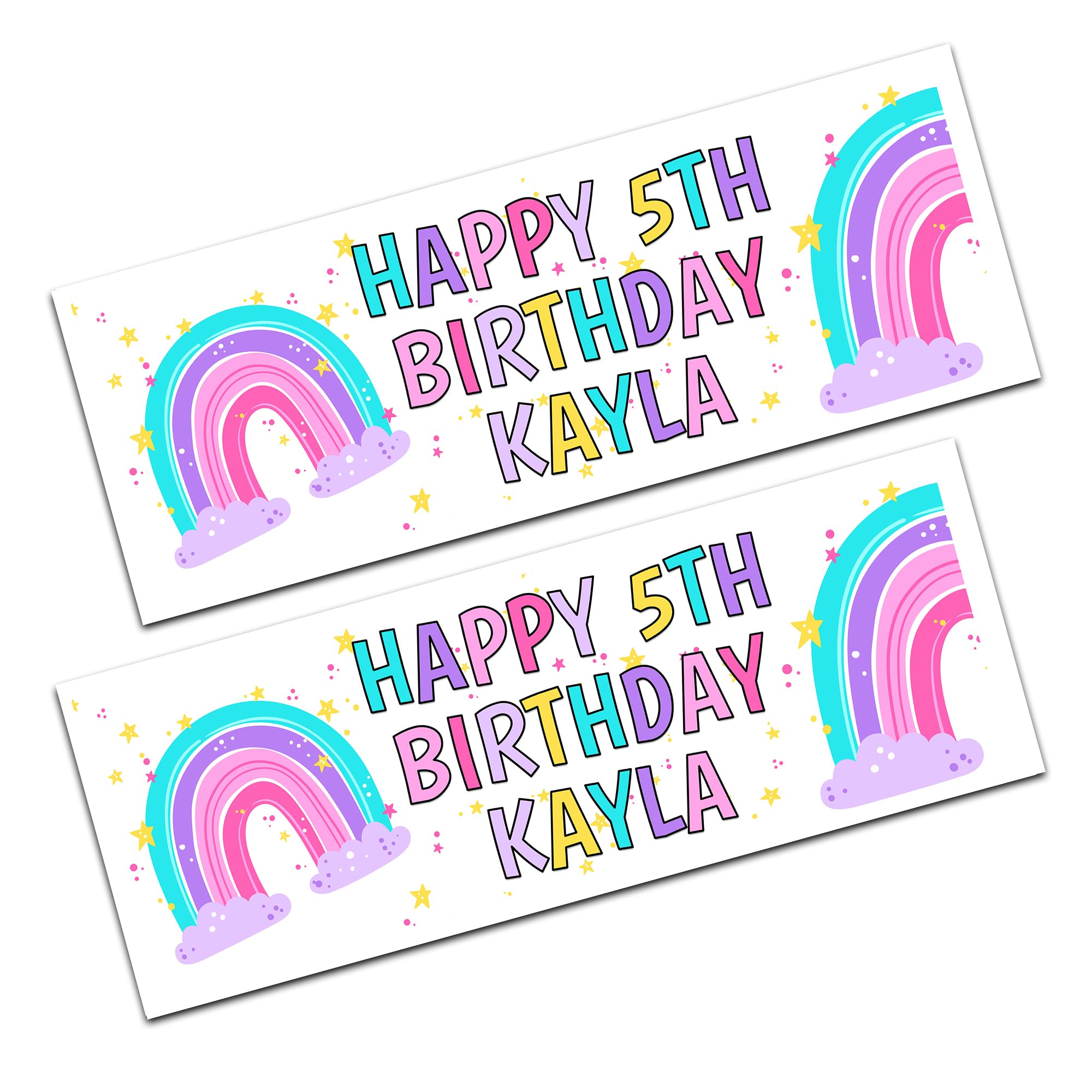 x2 Girls Personalised Happy Birthday Name Age Banners