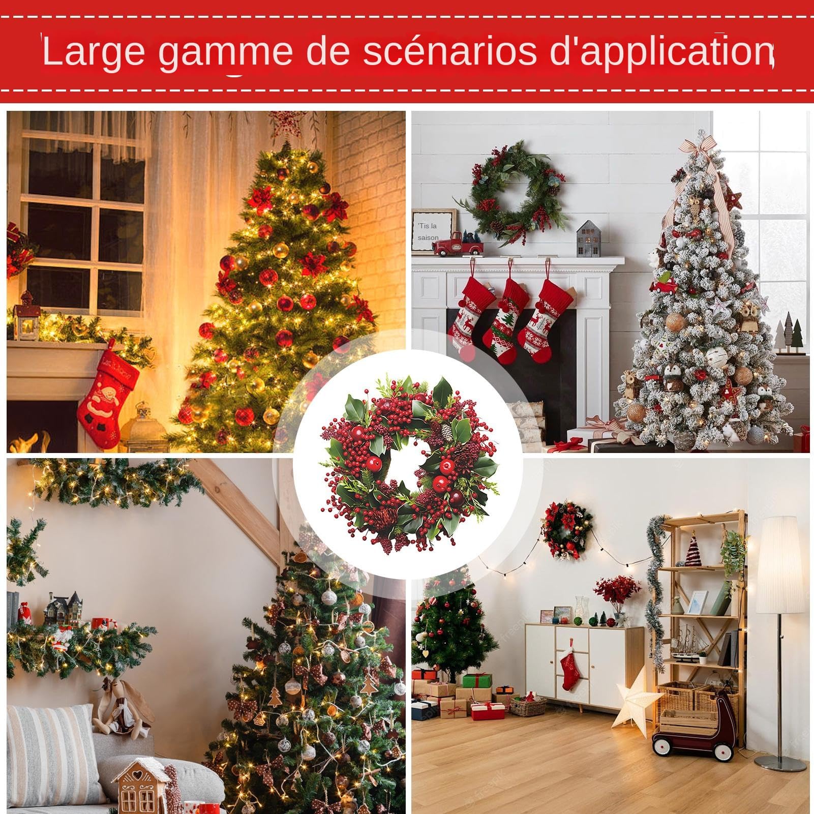 Stickers Muraux De Noël Décor mural adhésif rond couronne de Noël