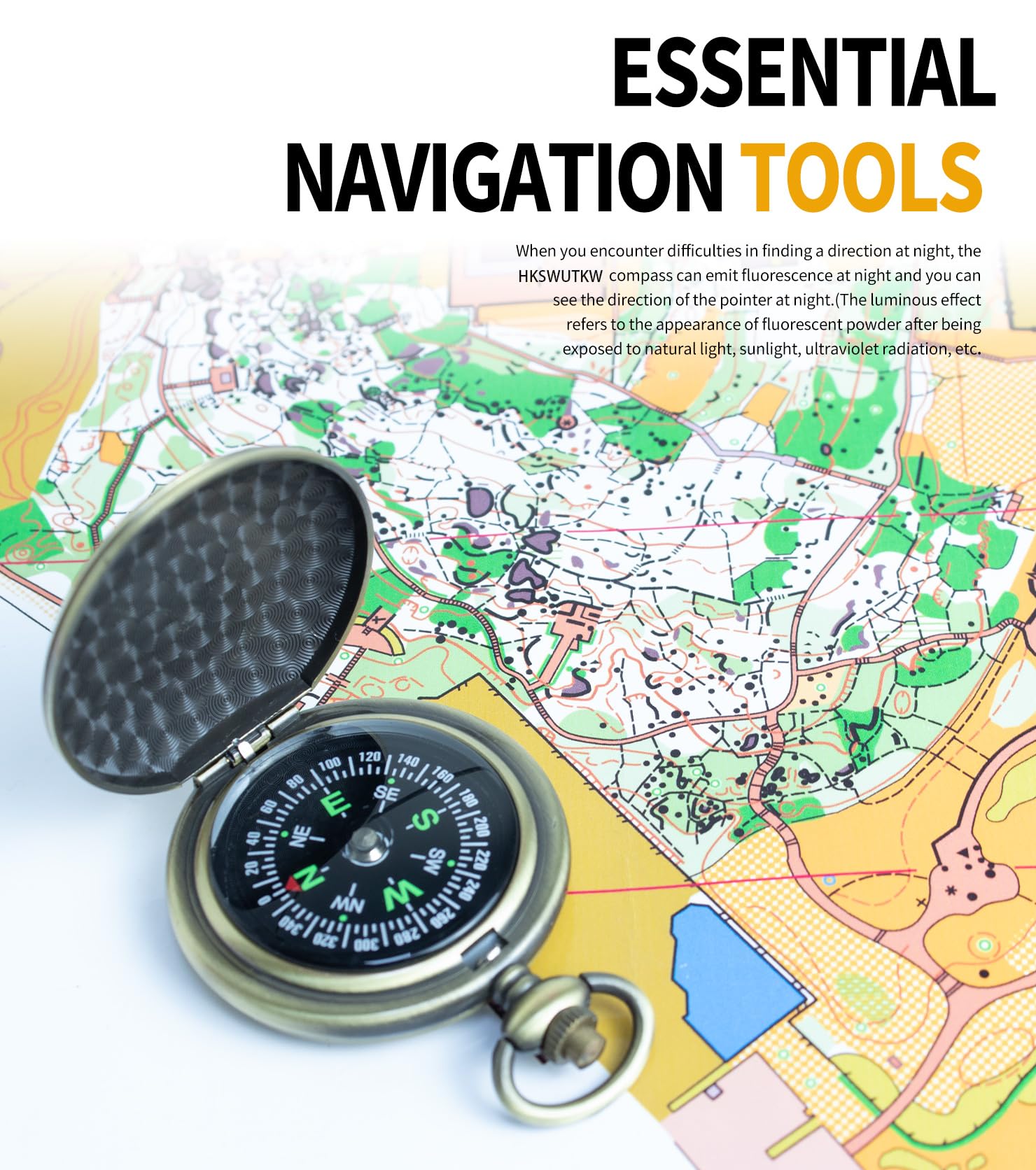 HKSWUTKW Zinc Alloy Waterproof Golden Keychain Compass - Vintage Antique Design for Kids, Boy Scouts & Hiking - Survival Orienteering & Navigation Gear