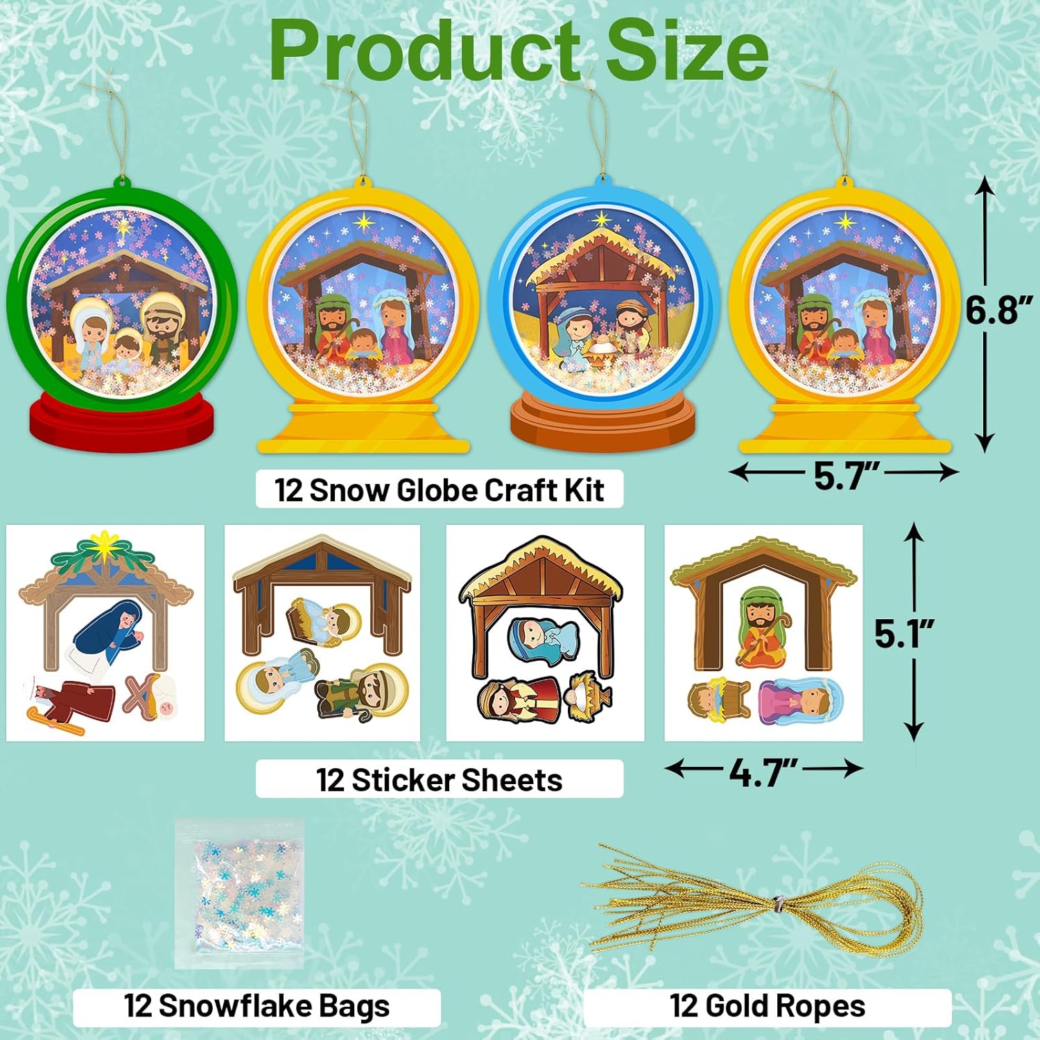 Ceiba Tree 12Pack Nativity Snow Globe Craft Kit Christmas Crafts for Kids Religious DIY Jesus Birth Hanging Ornament Craft Kits Sunday School Activity Classroom Party Favors - Image 3