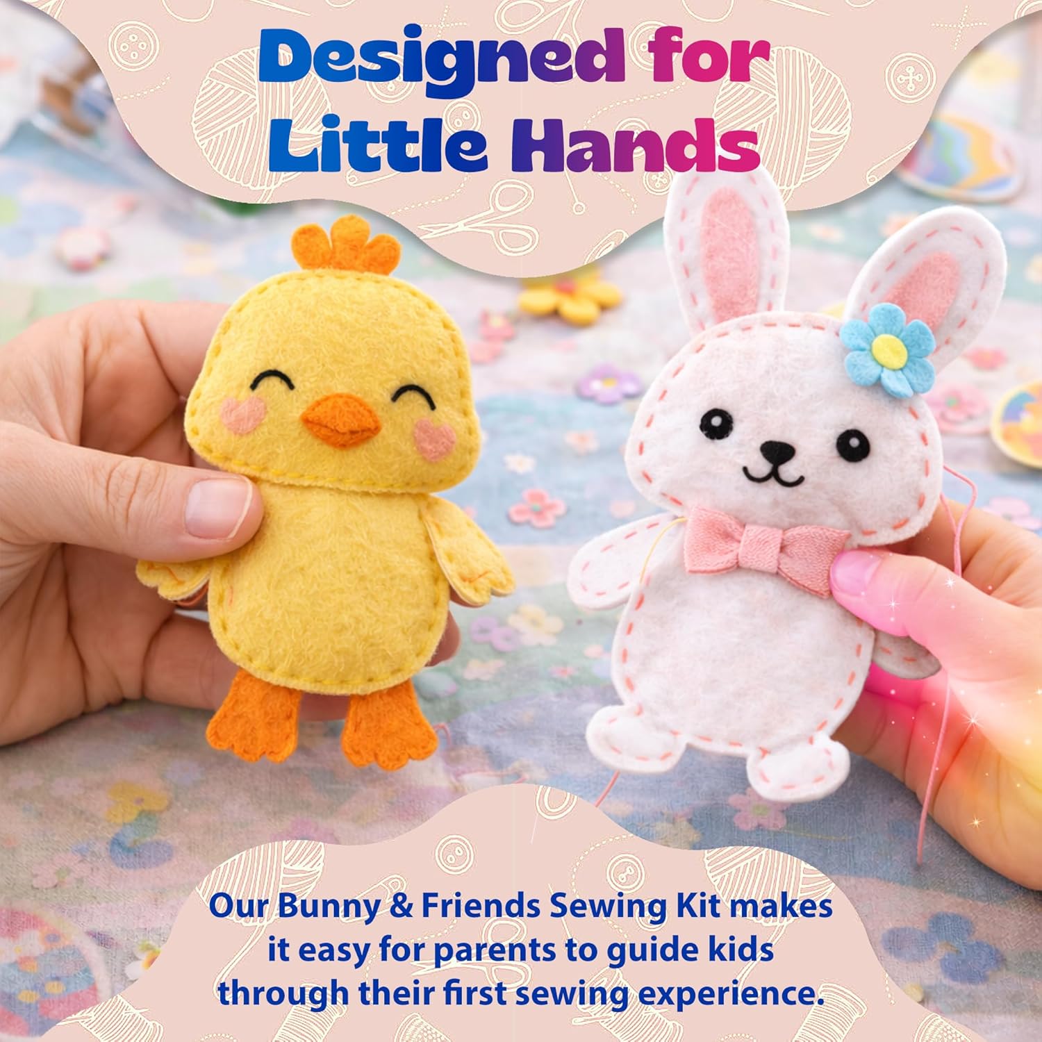Pinwheel Crafts Bunny Sewing Kit for Kids – DIY Felt Sewing Craft Kit with Pre-Cut Fabric, Needle, Thread & Stuffing – Learn to Sew Beginner Kit, Easter Crafts & Kids Arts and Crafts Ages 6-12