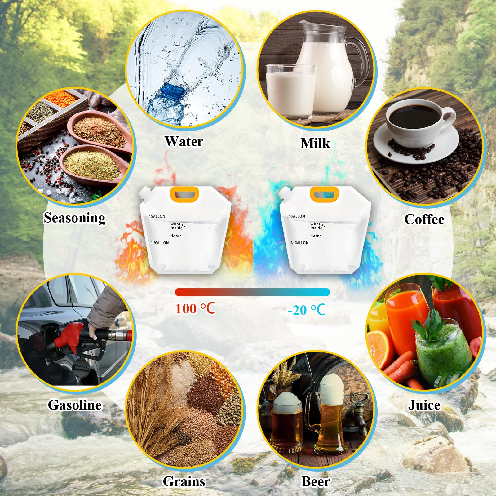 Tessco Paquete de 12 bolsas plegables de almacenamiento de agua de 1.3 galones, bolsa de almacenamiento de agua, jarra de emergencia, bolsa de almacenamiento de plástico, bolsa de almacenamiento de