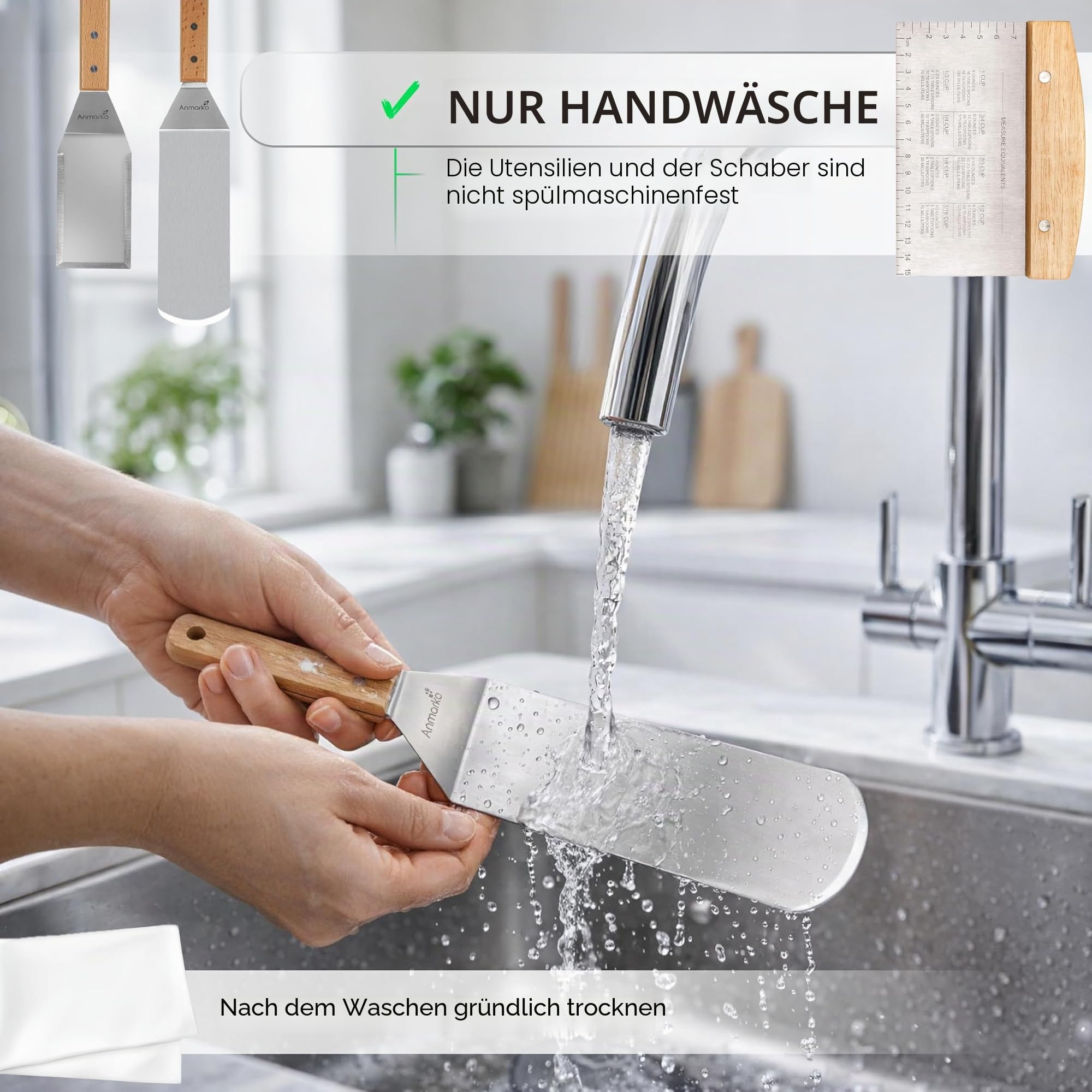 Professionelles Metall-Pfannenwender-Set – Edelstahlspatel und Grillschaber – schwerer Pfannenwender, Grill-Zubehör, ideal für Gusseisen-Grill, flache Oberseite, handelsübliche Qualität