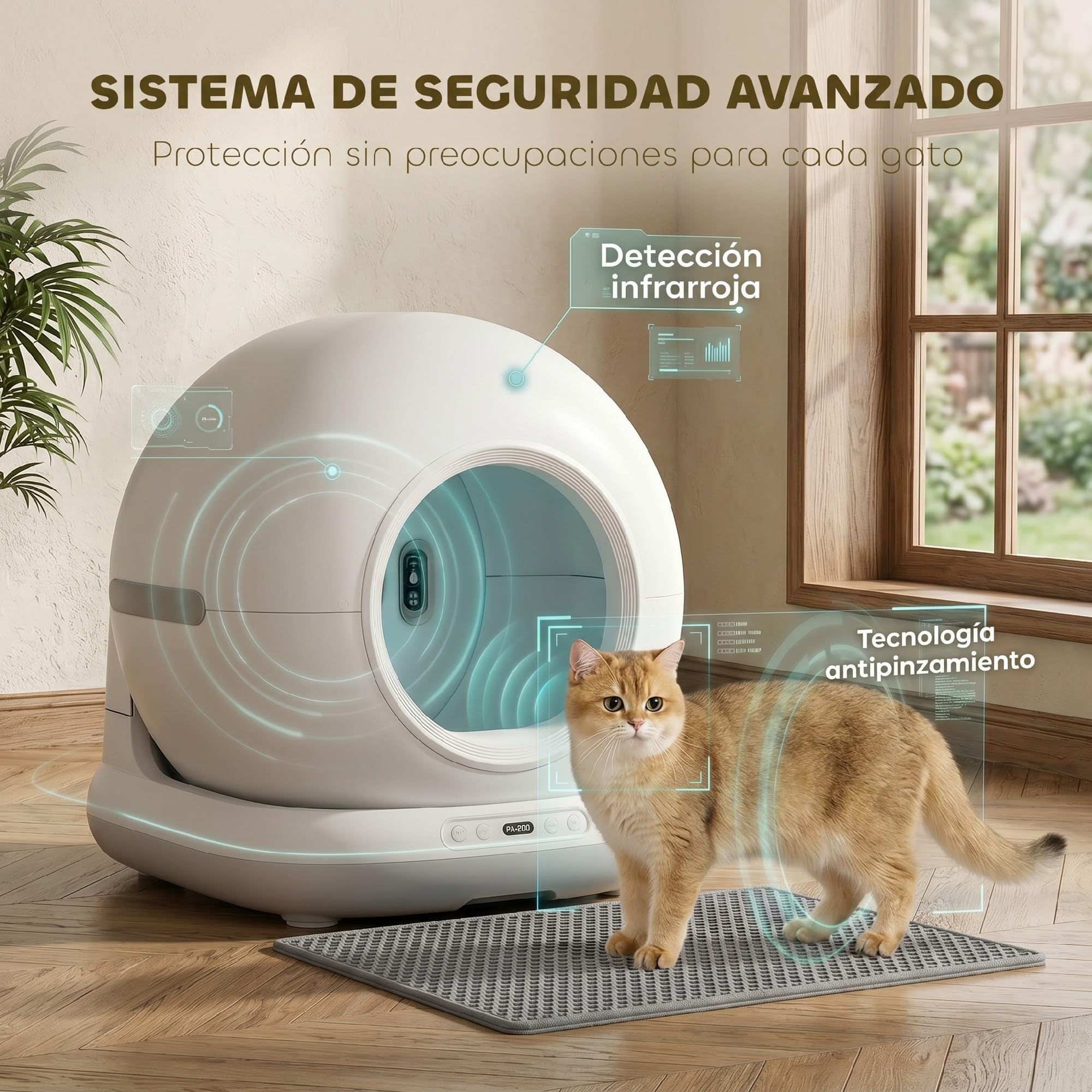 PawHut Arenero Gatos Autolimpiable 72L Extragrande con Control por App | Sensores de Seguridad, Control de Olores y Ruido, Gel Desodorante, Alfombrilla y Bolsas de Basura