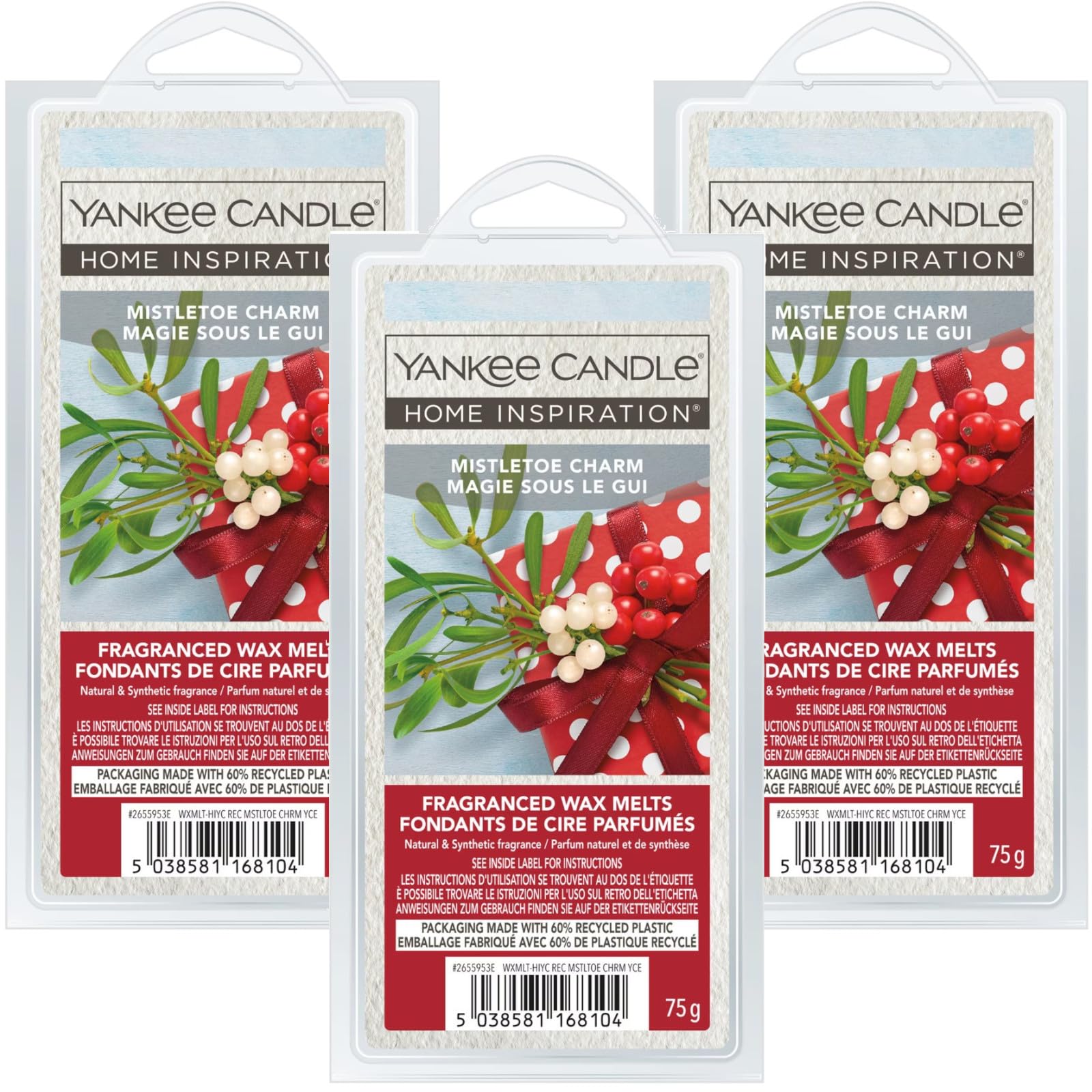 Yankee Candle Home Inspiration Mistletoe Charm Fragranced Wax Melts, 75g, Pack of 3