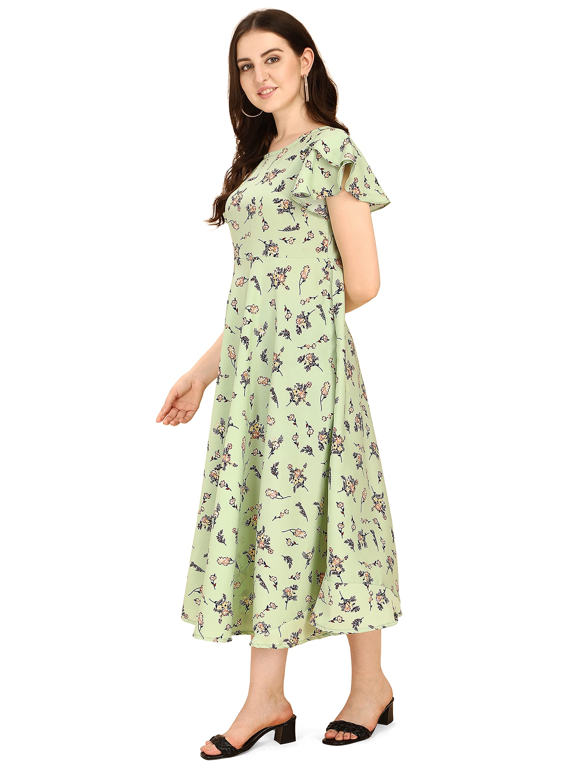 Oomph Women's Polyester A-Line Maxi Dress (Md52_Pista Green_L)
