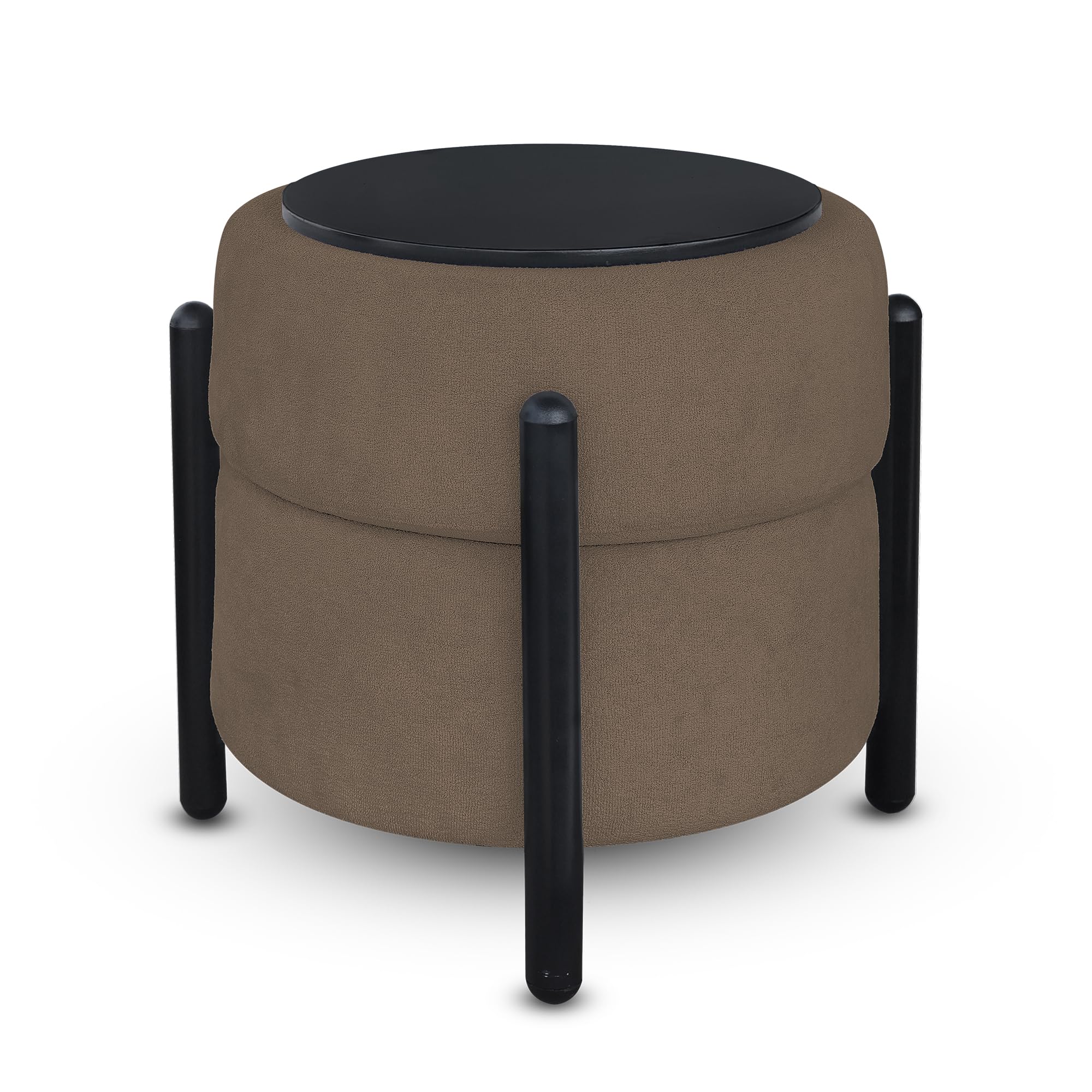 Jaico 3-in-1 Modern Round Ottoman Stool with Storage, Multi-Functional Footrest, Side Table & Hidden Compartment, Soft Towel Fabric Upholstery, Sturdy Metal Legs, Ideal for Living Room, Bedroom