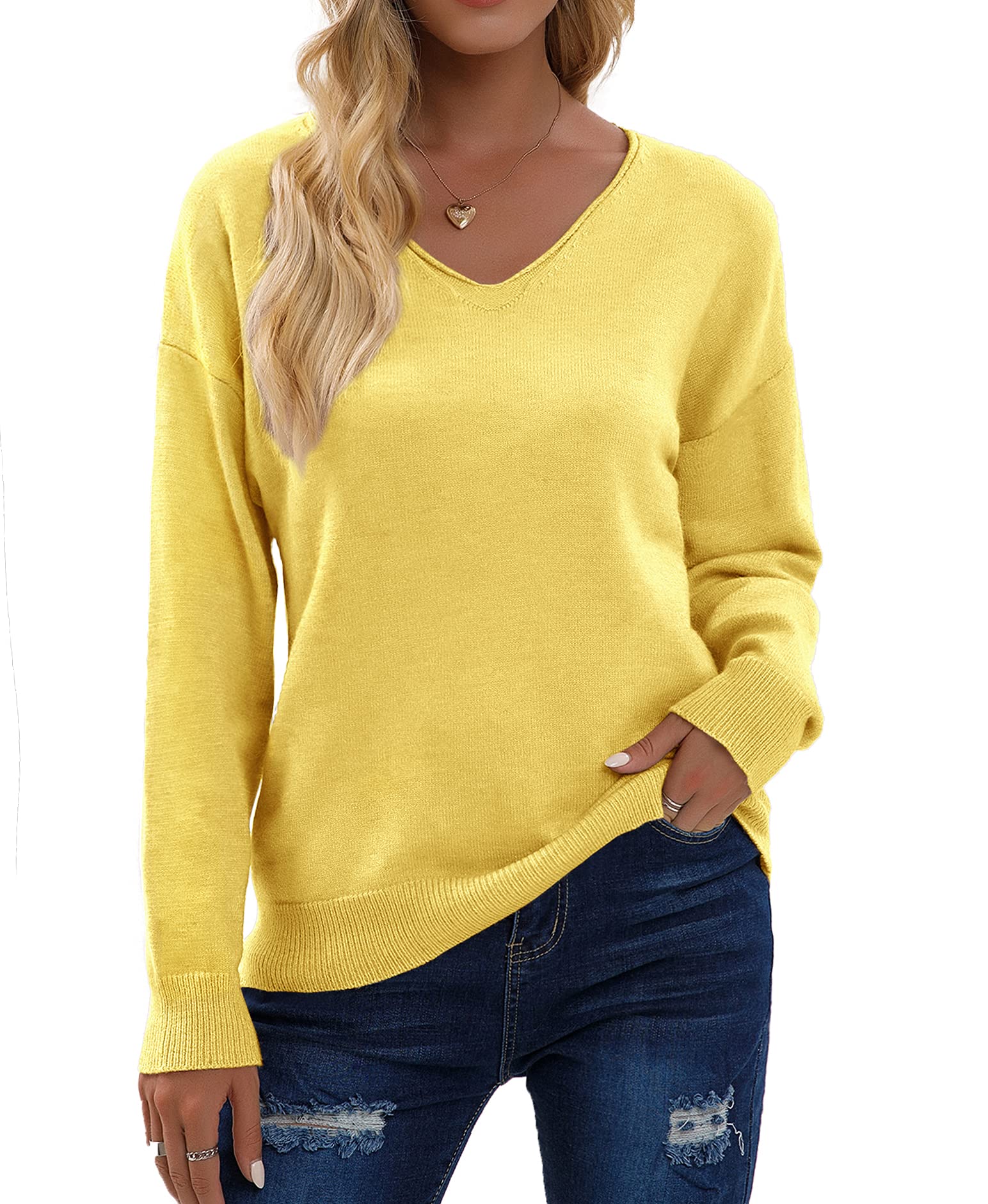 Women's Pullover Women's Winter Jumper Knitted Jumper Women's Vintage Sweatshirt Long Sleeve Tops Plain Casual V-Neck