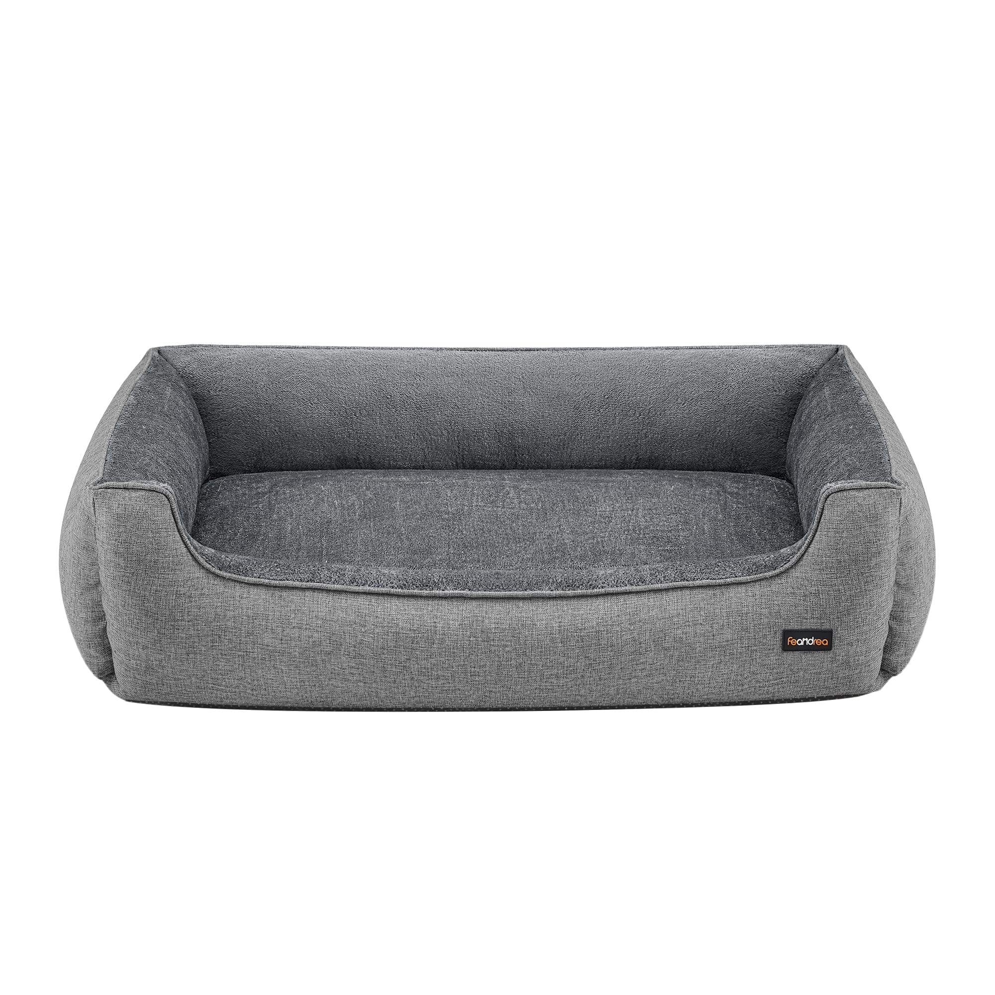 Feandrea Cuccia per Cani, Lettino per Animali in Simil Lino, Bordi Rialzati, Fondo Antiscivolo, Copertura Sfoderabile per Lavaggio, XXL per Cane Extra Grande, 120 x 90 x 30 cm, Grigio Chiaro PGW013GG