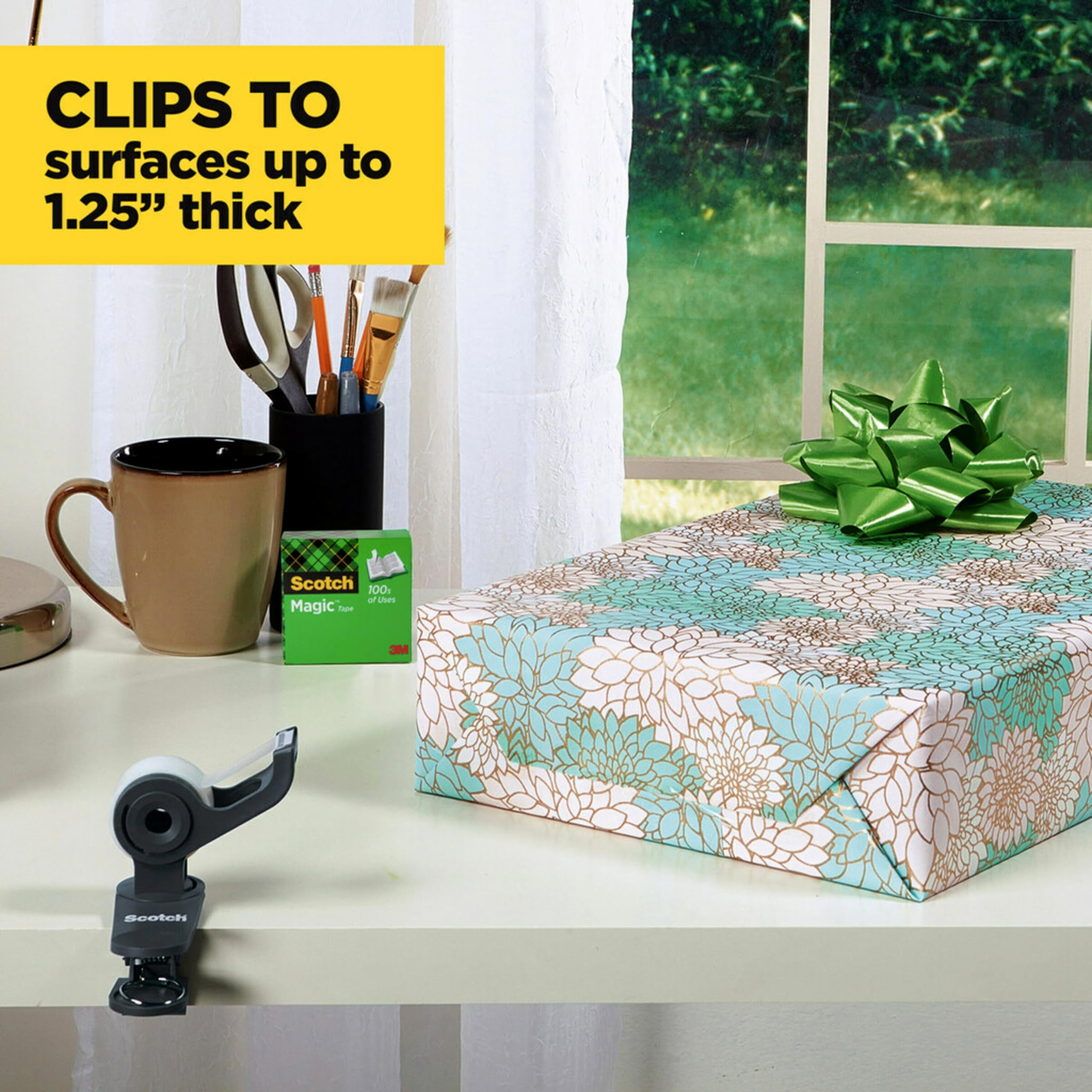 Scotch Dispensador de cinta Clip & Twist, clips a escritorios, mesas, gris carbón fácil, paquete de 3