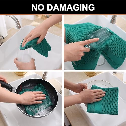 Miniatura 3 de Homaxy Toallas de cocina 100% algodón con tejido gofre, 13 x 28 pulgadas, súper absorbentes y lavables a máquina, para secar platos, paquete de 4