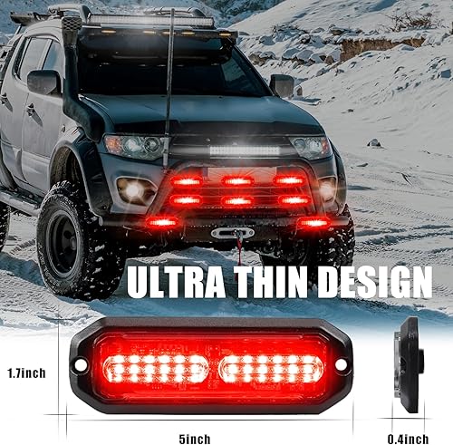 Miniatura 4 de Luces estroboscópicas rojas para vehículos, 12 luces LED de montaje en superficie, parrilla de policía, luces intermitentes de advertencia de