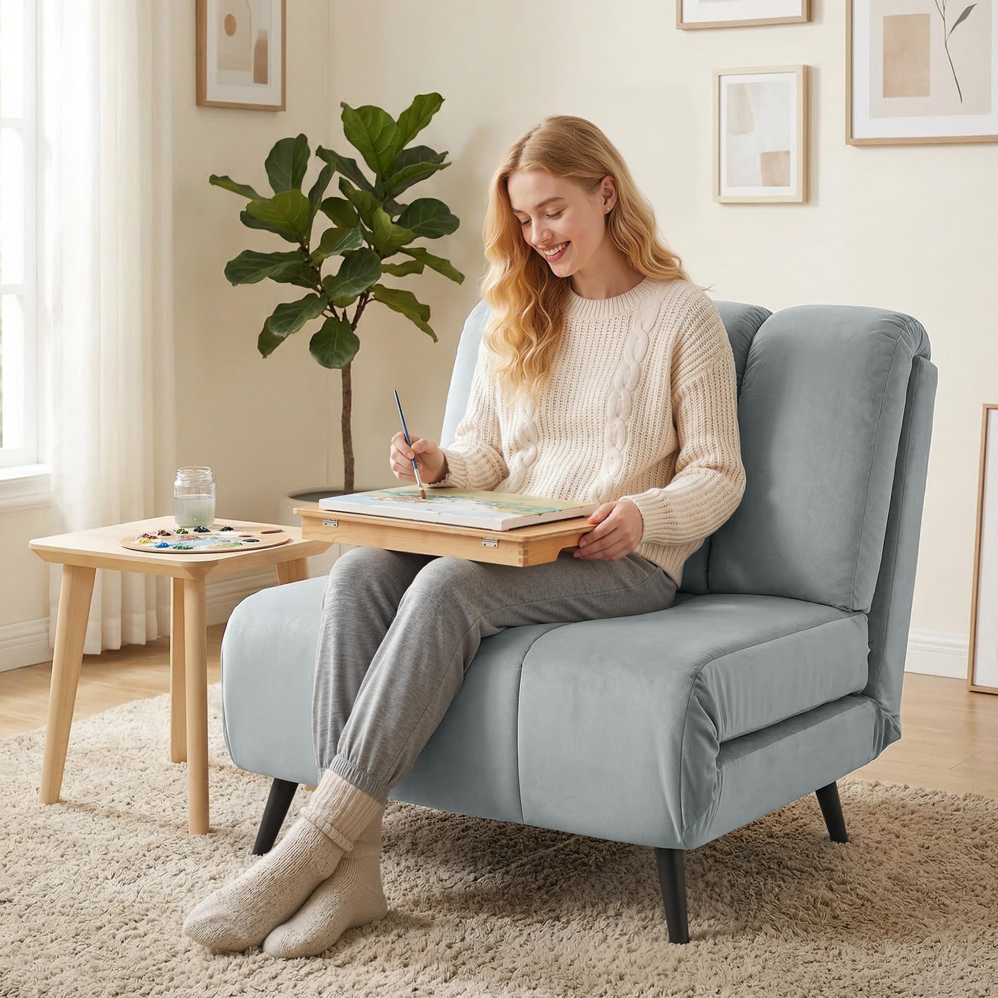 HOMCOM Sofá Cama de 1 Plaza 3 en 1, Sofá Cama Plegable Tapizado en Terciopelo con Respaldo Ajustable en 3 Niveles, Cojín Grueso para Dormitorio, Salón, Oficina, Fácil Montaje, 72x88x87 cm, Gris