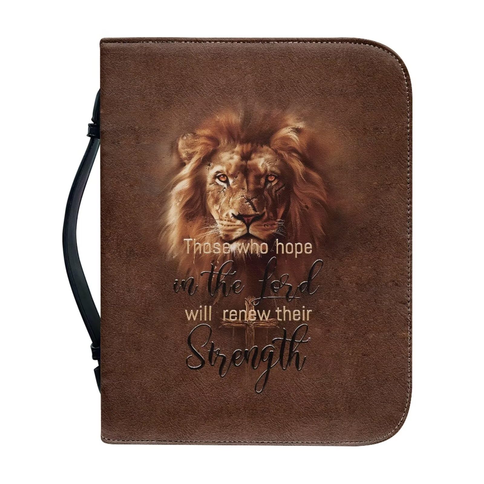 Kuiaobaty Lion of Judah Book Sleeve for Bible, Novel, Notebook, Waterproof PU Leather Bible Cover Case with Inside Pockets & Handle, Ideal for Book Lovers