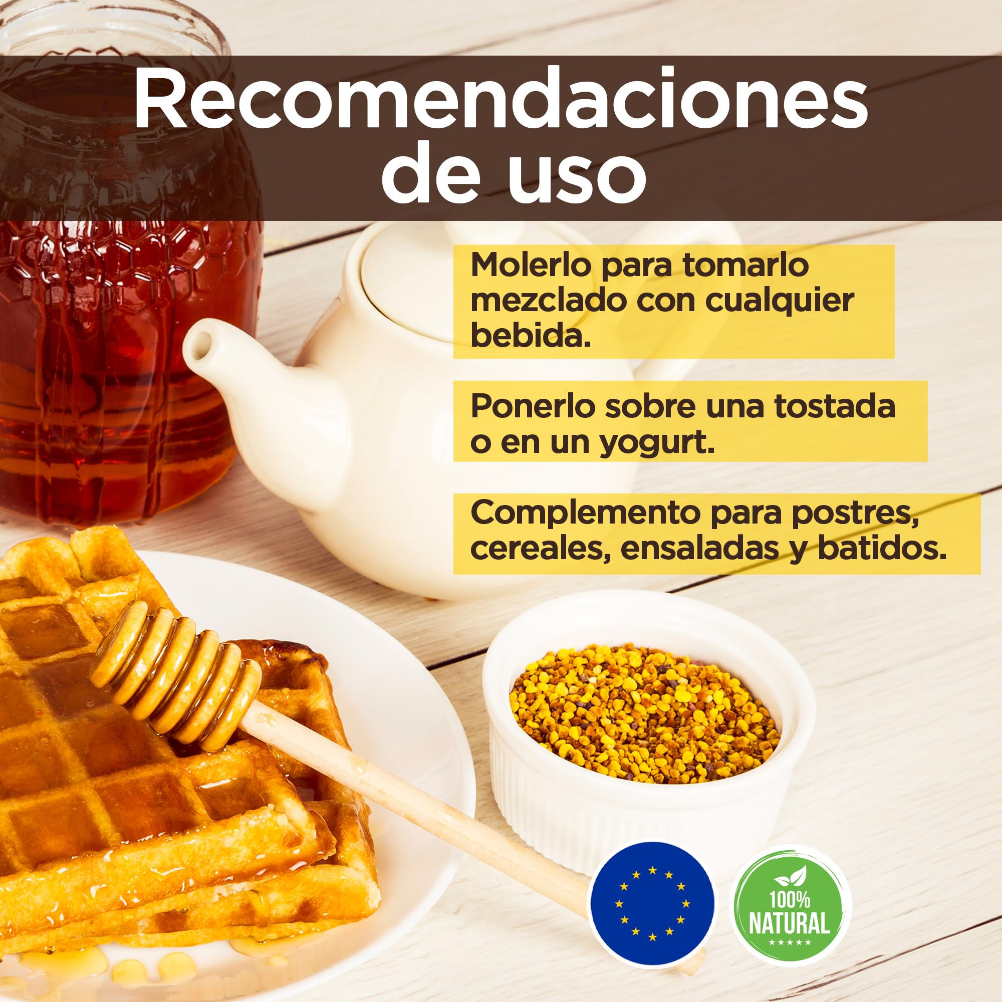1 kg - Polen (U.E.) 100% natural. Polen de abeja libre de residuos. Polen fuente de proteinas, aminoácidos, lípidos, vitaminas y minerales.