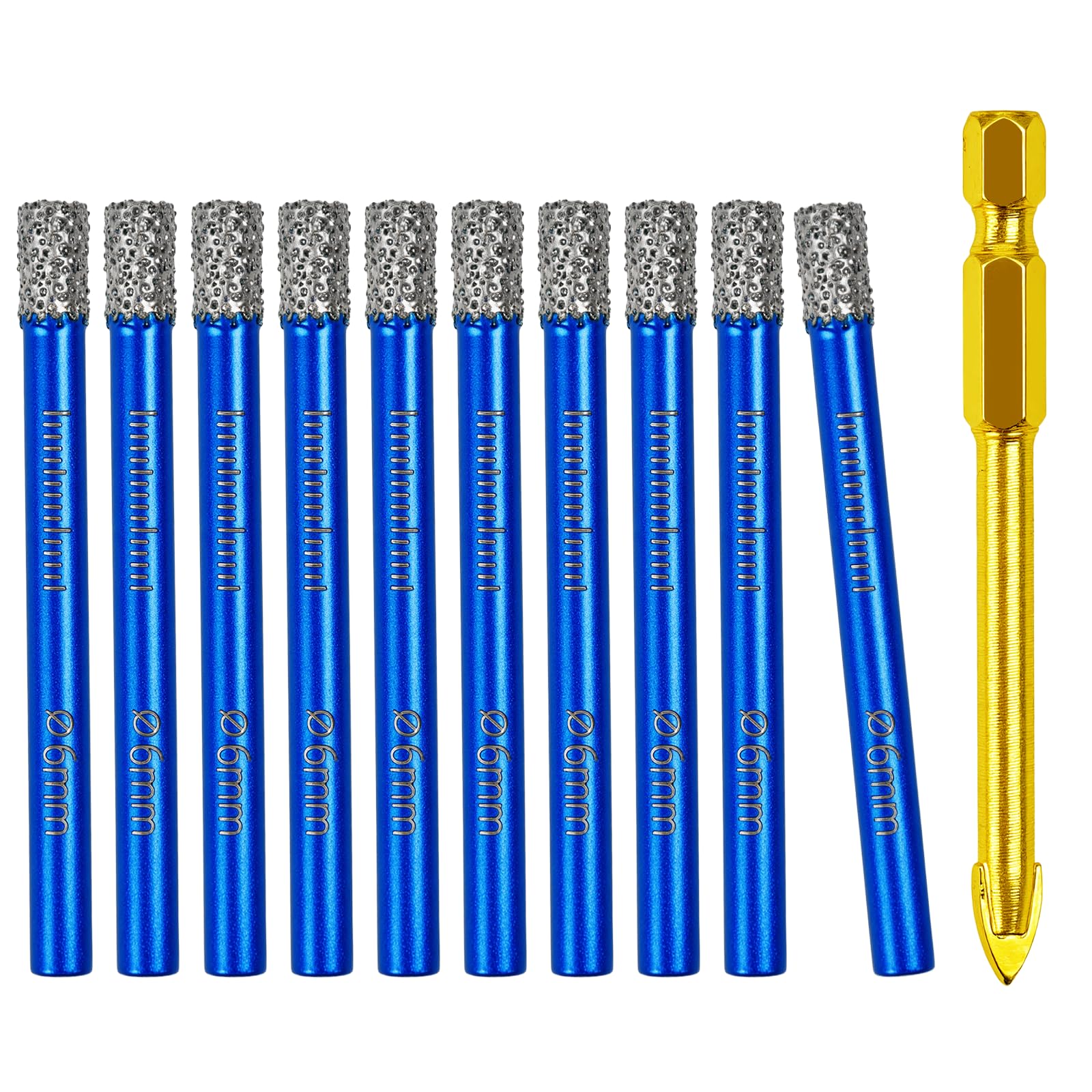10 Piezas Brocas de Diamante Vástago 6 mm, Juego Brocas Diamante Seco Brocas para Porcelanico Brocas de Diamante Seco con Brocas de Carburo de 6 mm para Cerámica, Granito, Vidrio