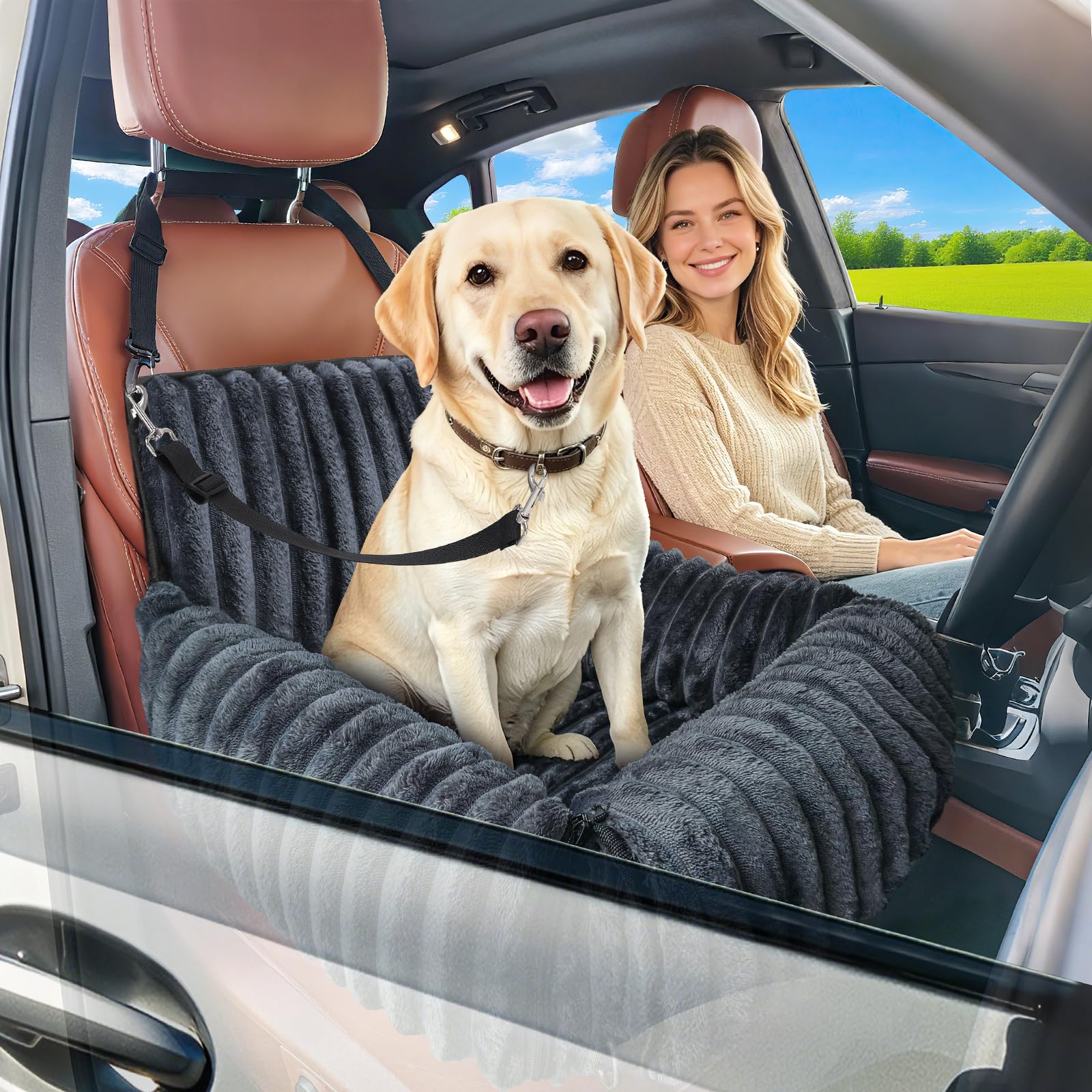 MIXJOY Dog Car Seat with Thick Cushion for Dogs&Cats Under 40lbs, Dog Booster Seats Dog Car Bed with Memory Foam to Prevent Carsick, Detachable Washable Pet Car Seat with 3 Safety Belts(Grey) — image 1