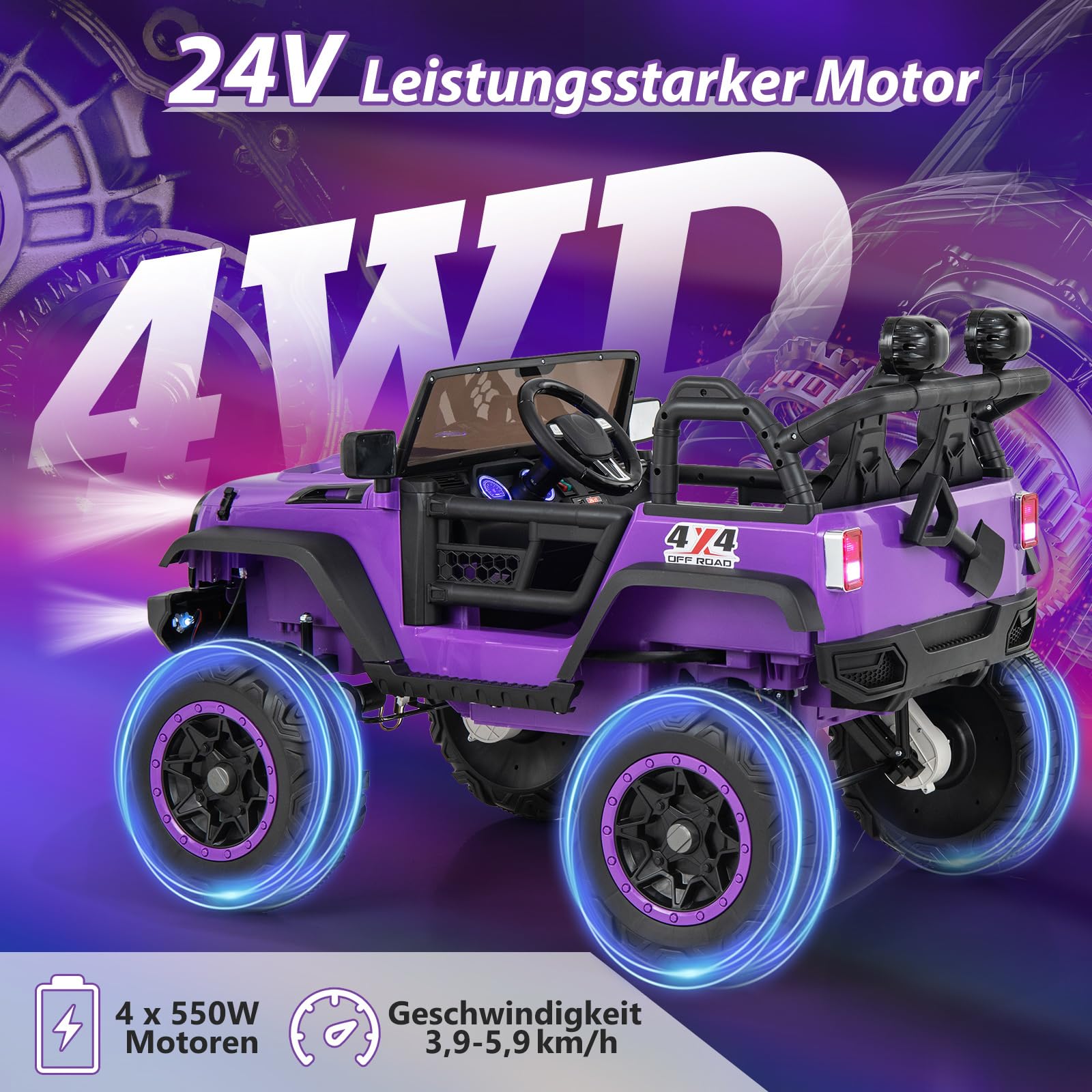 COSTWAY 2-osobowy samochód elektryczny dla dzieci, 24 V, pojazd dziecięcy z pilotem zdalnego sterowania, pojazd elektryczny z muzyką i historiami, USB i klaksonem, samochód dla chłopców i