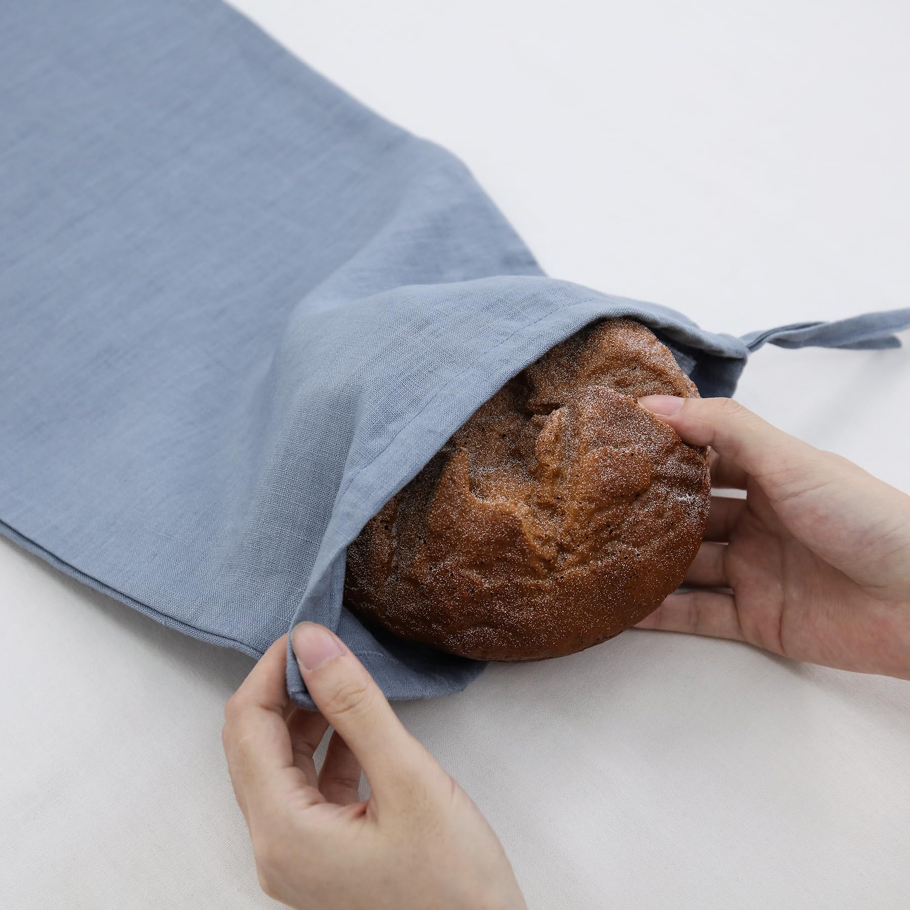 Pure Linen - Juego de 2 bolsas de pan reutilizables con cordón, almacenamiento de pan de baguette de masa madre, mezclilla 4