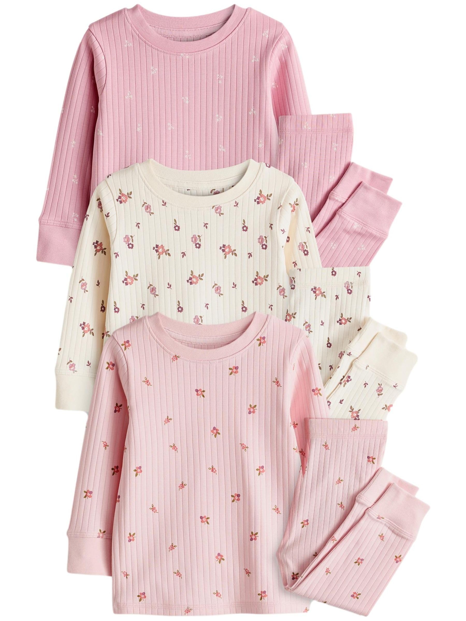 NEXT Ragazza Confezione da 3 Pigiami Comodi a Fiori | Bambino, Includono una maglia girocollo a maniche lunghe e pantaloni con una comoda vita elasticizzata