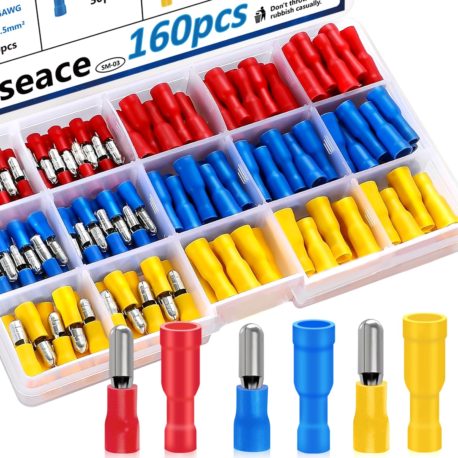 smseace 160pcs Bullet Connectors 22-10AWG Female & Male Bullet Butt Connector for Automotive, Boat, Stereo, Industrial Equipment
