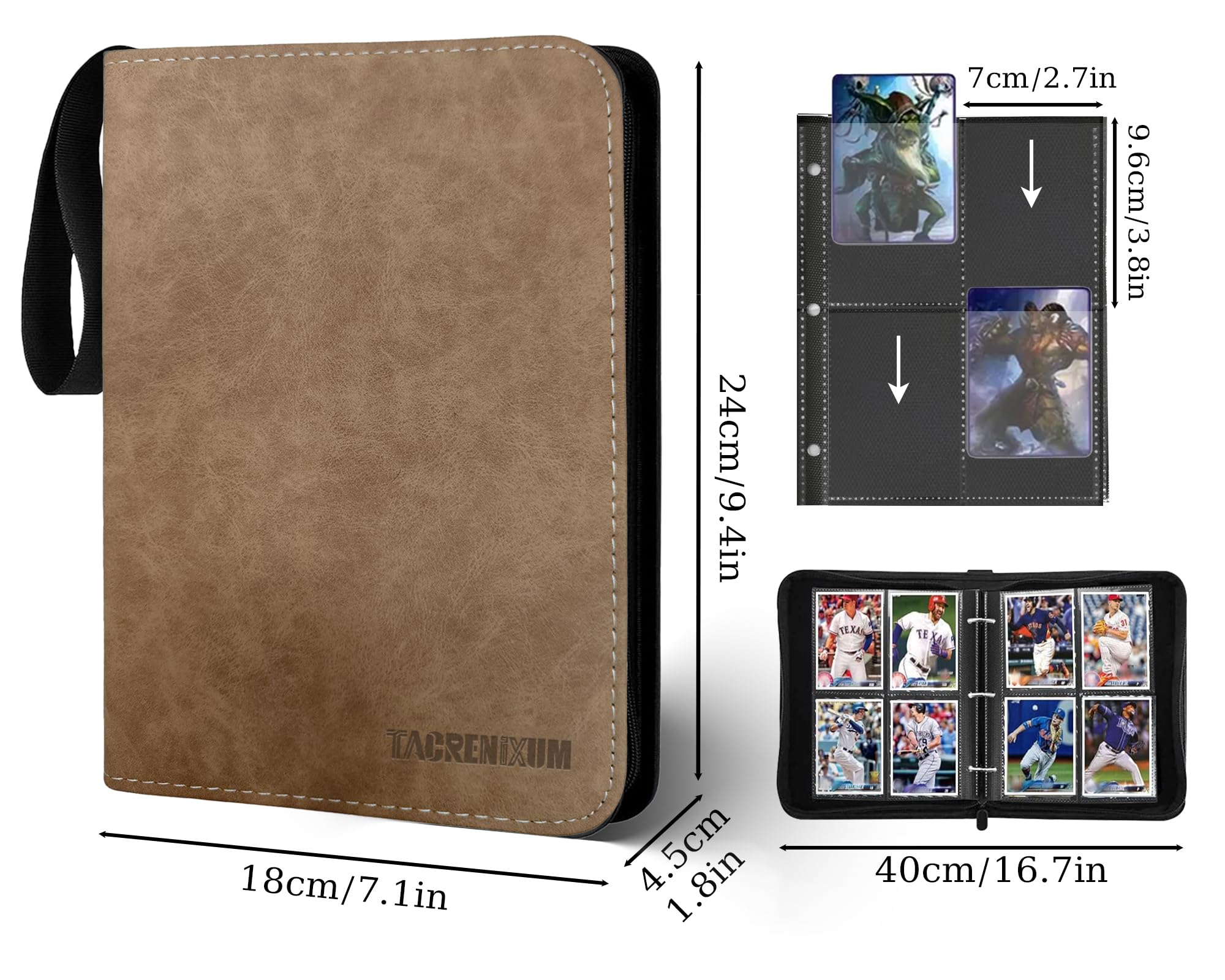 Tacrenixum 400 Pockets Card Holder Album with 50 Removable Sleeves for?Pokemon Card Collection Binder, Yugioh Cards Binder, MTG Binder (brown, 4)