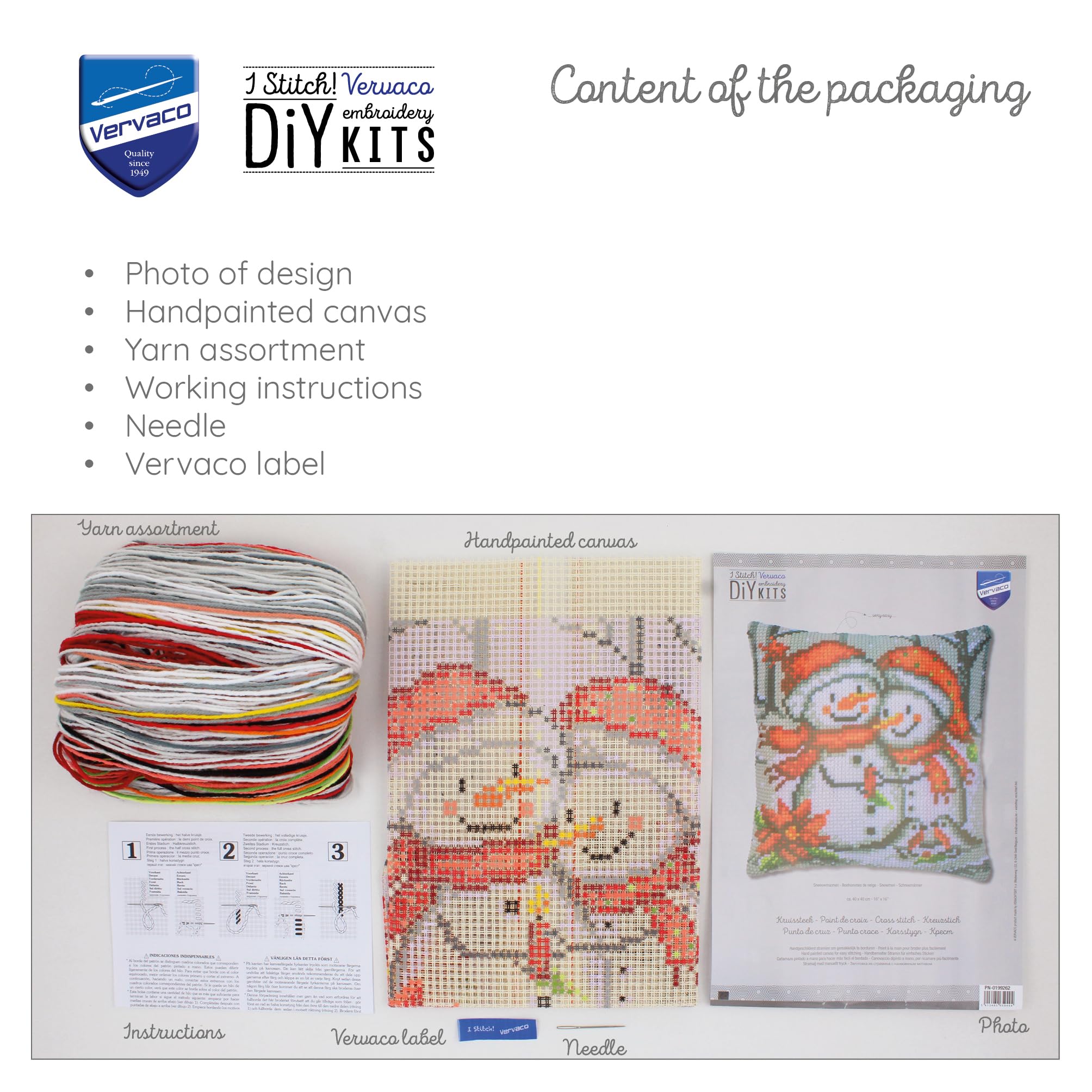 VERVACO Zestaw do Haftu Krzyżykowego Poduszka BAŁWANY Kanwa z Nadrukiem ca. 40 x 40 cm Gruba Włóczka Akrylowa Zrób to Sam Dekoracja Domu DIY Cross Stitch Kit