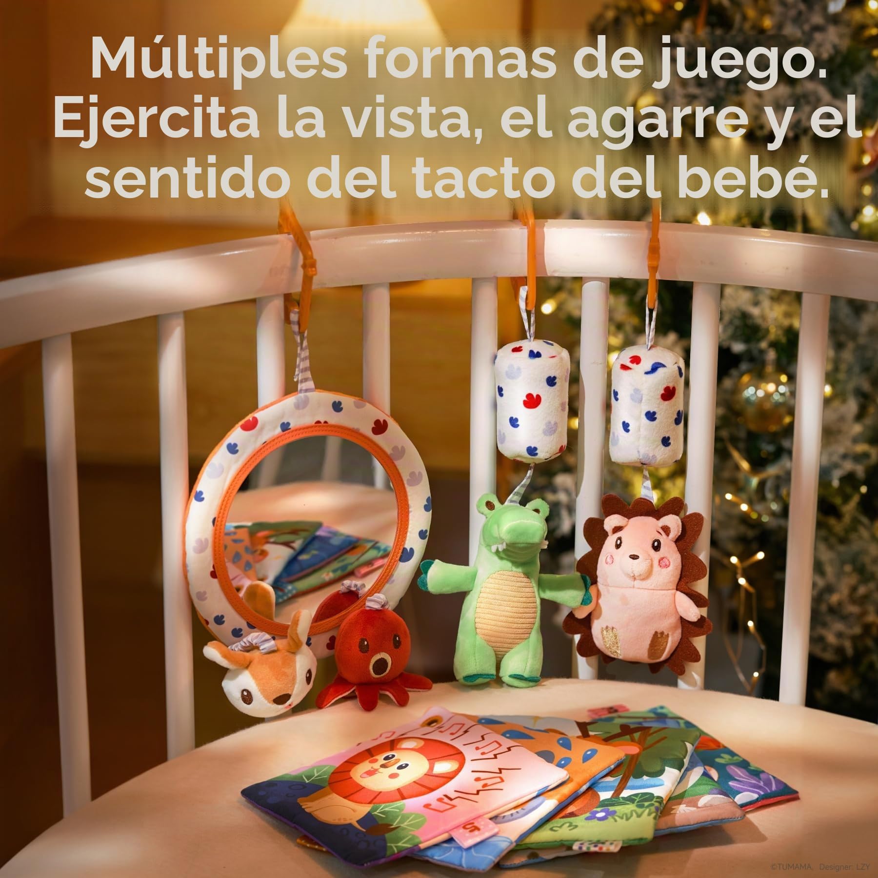 TUMAMA KIDS Juguetes Bebé con Sonajero, Espejo y Libro Blando, Juguetes Montessori Sensoriales Bebe, Regalo Bebe Recien Nacido Niño Niña 0 3 6 9 12 Meses
