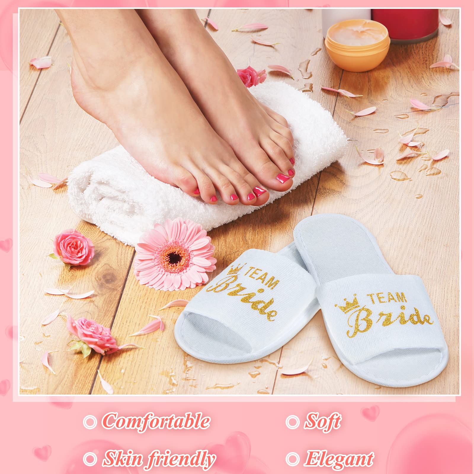 SATINIOR 12 Paia Team Bride Pantofole Aperte Usa e Getta da Spa per Sposa e Damigella d'Onore Ciabatte per il Matrimonio Festa di Addio al Nubilato