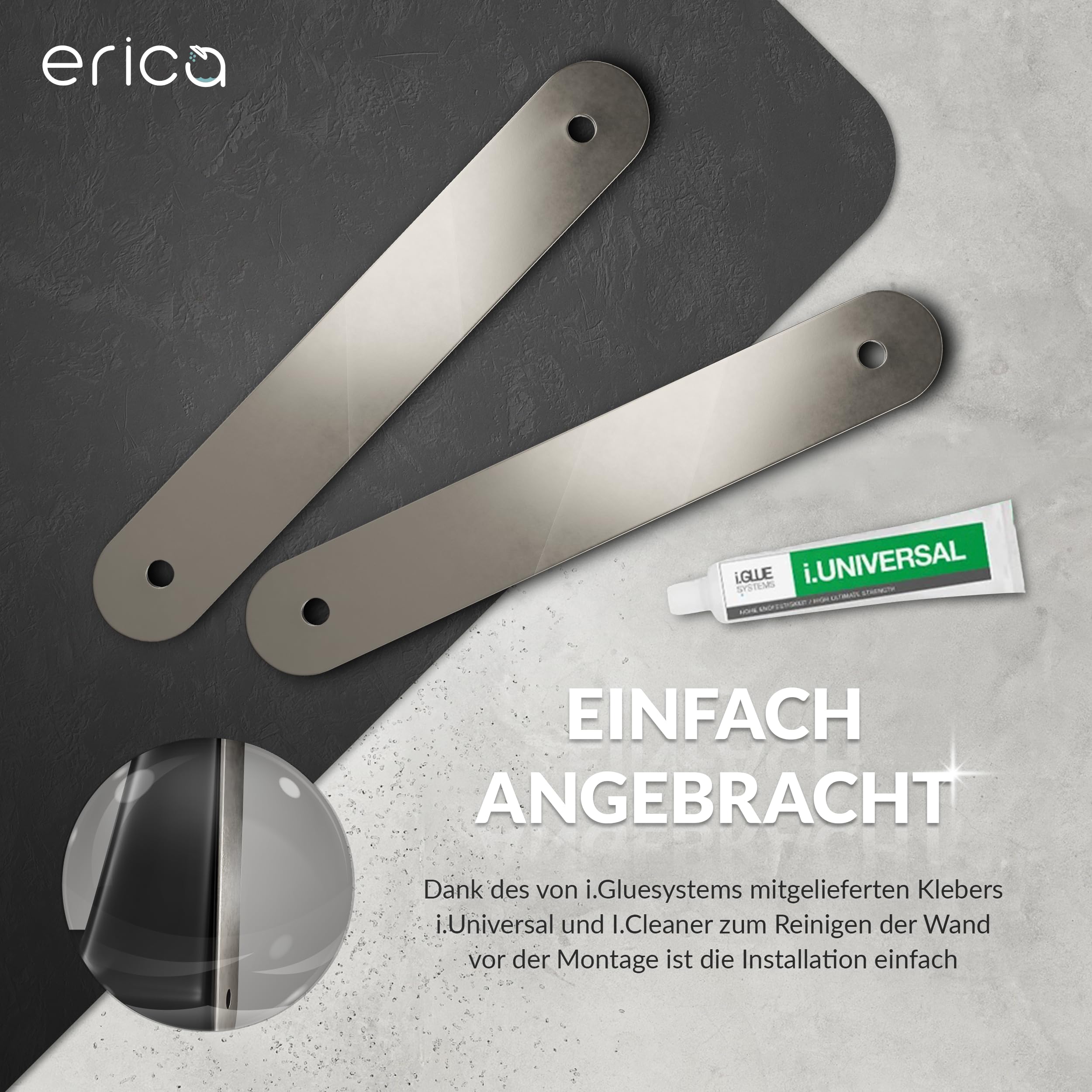 Erica Fissaggio adesivo per asta doccia che rende superfluo la perforazione di fori nelle piastrelle, adesivo i.Universal di i.Glue Systems incluso